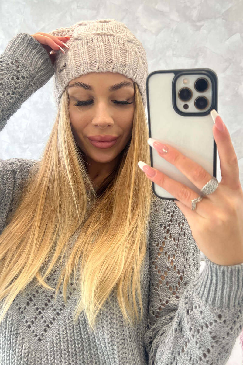 Beanie with fleece Justyna K253 light beige
