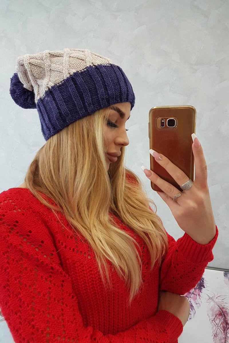 Beanie with fleece Milano K203 light beige+purple