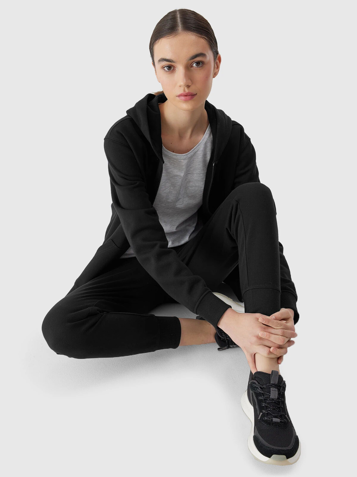 Women's Sweatshirt Zipped Hoodie 4F - Black