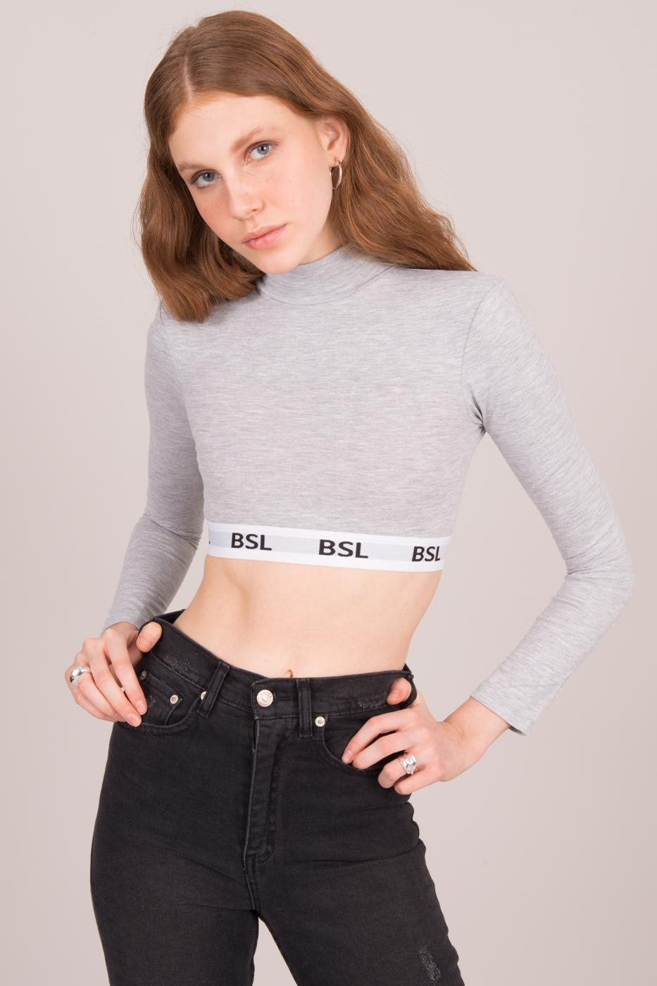 BSL Gray turtleneck scurt de top