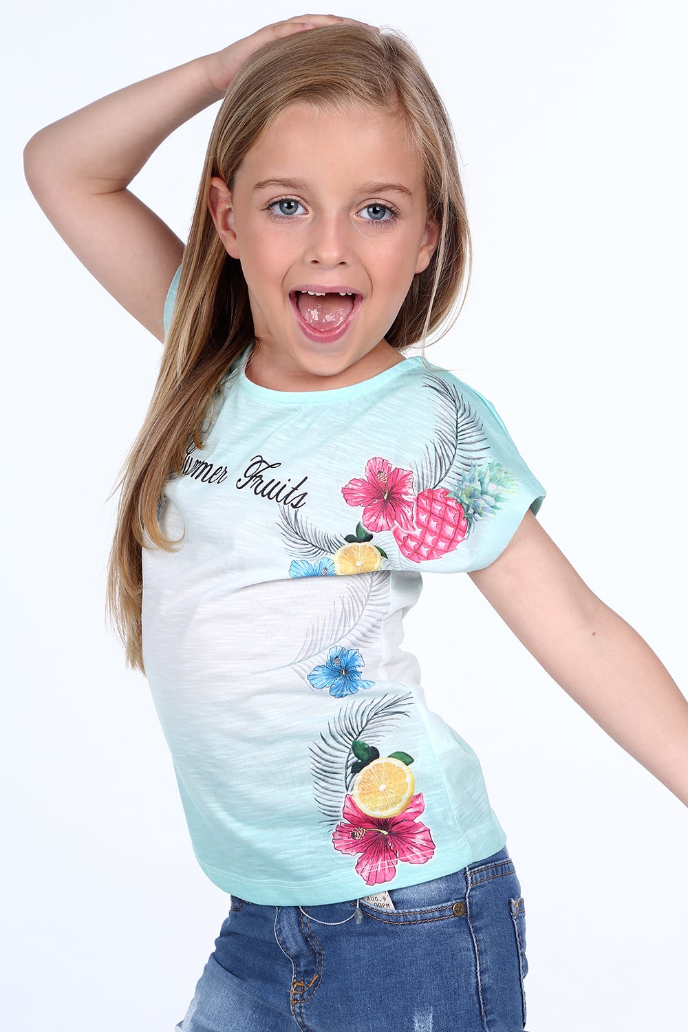 Mint blouse with printed pattern