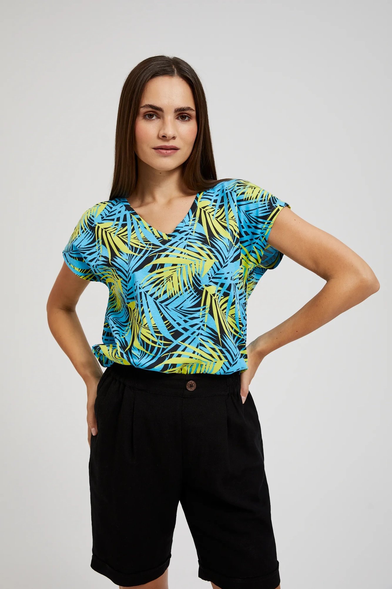 Dámské tričko s tropickým vzorem MOODO - modrá