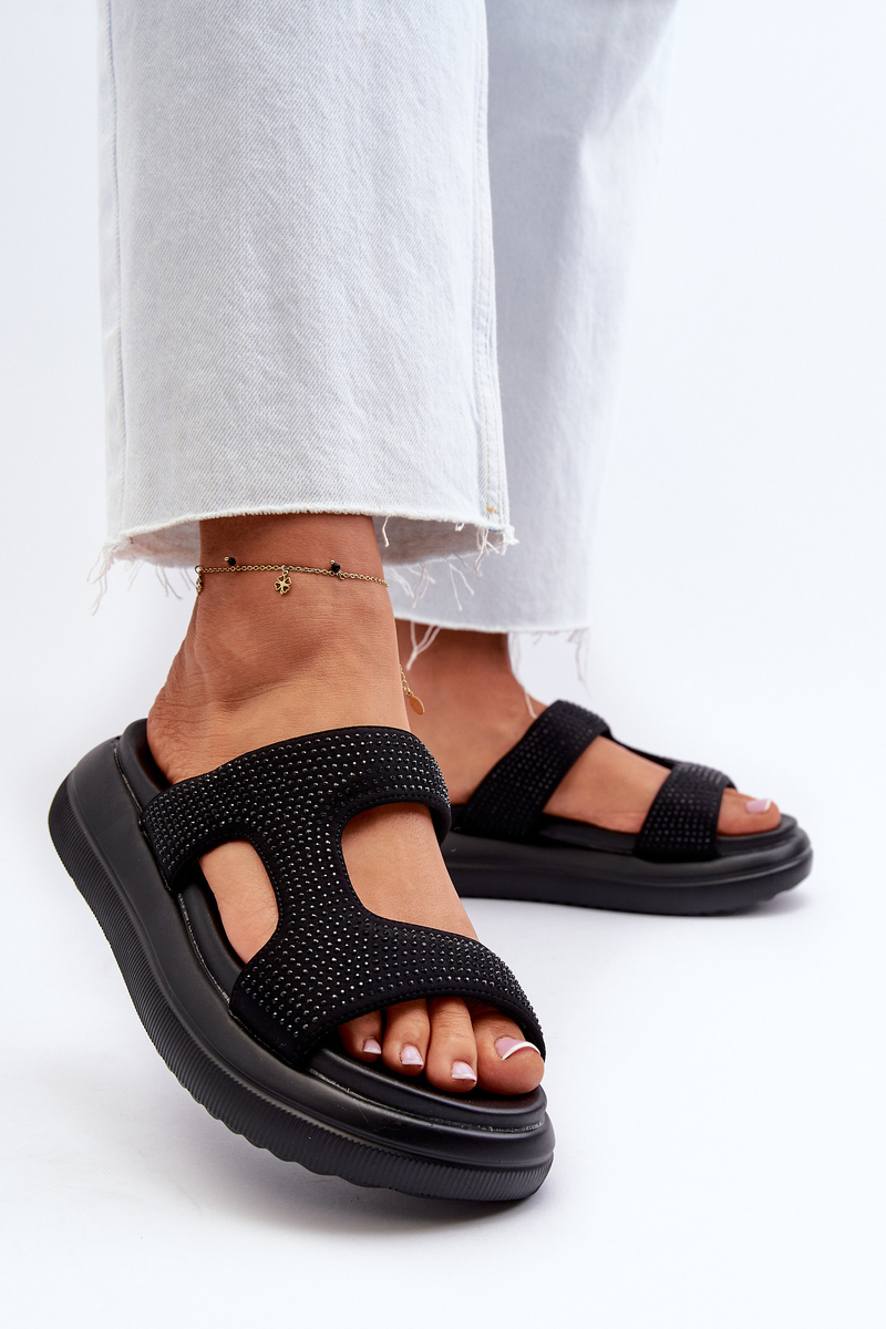 Black women's decorated Jestella platform slippers