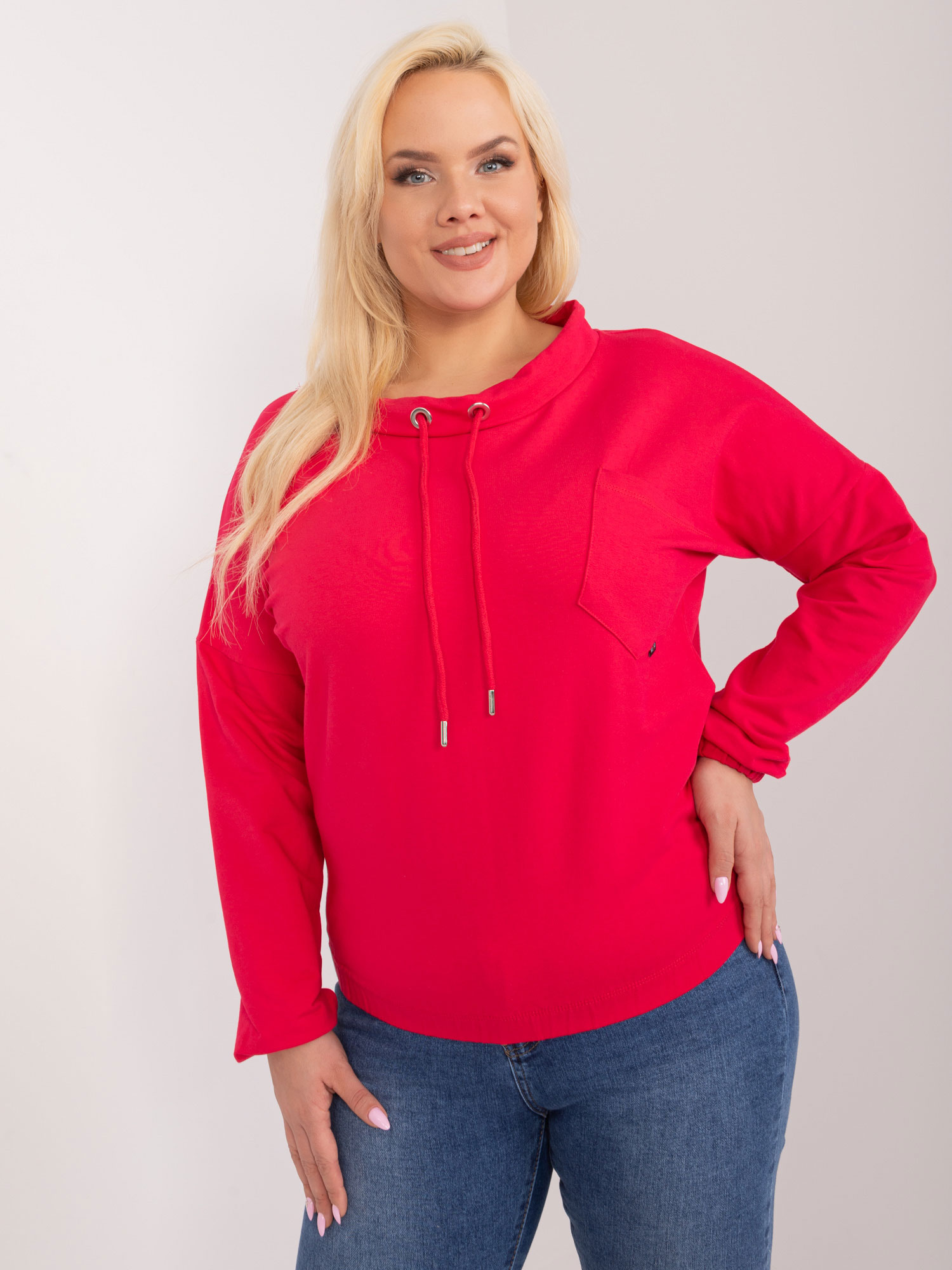 Red plus size blouse with pocket