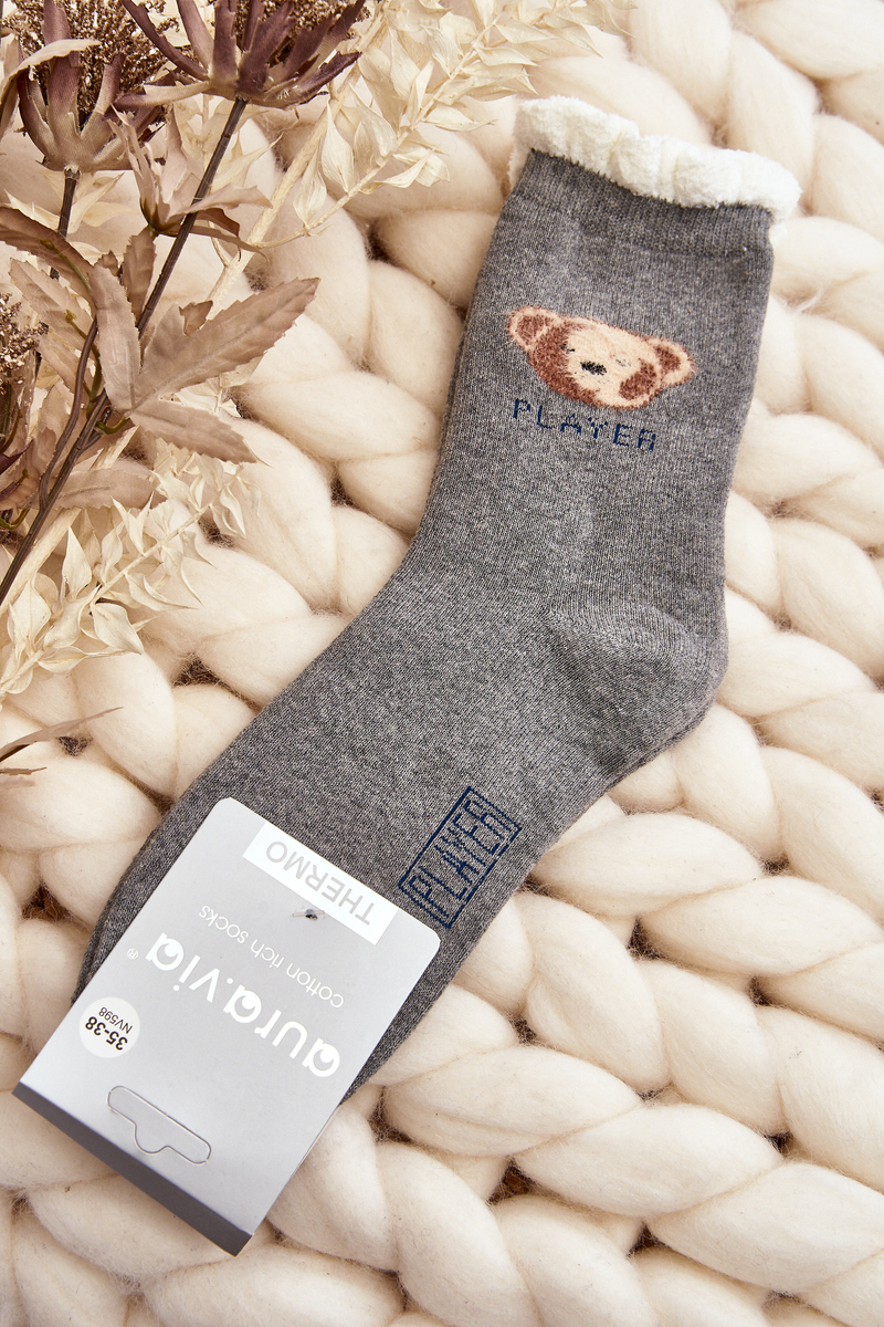 Levně Silné bavlněné ponožky s medvídkem, šedé
