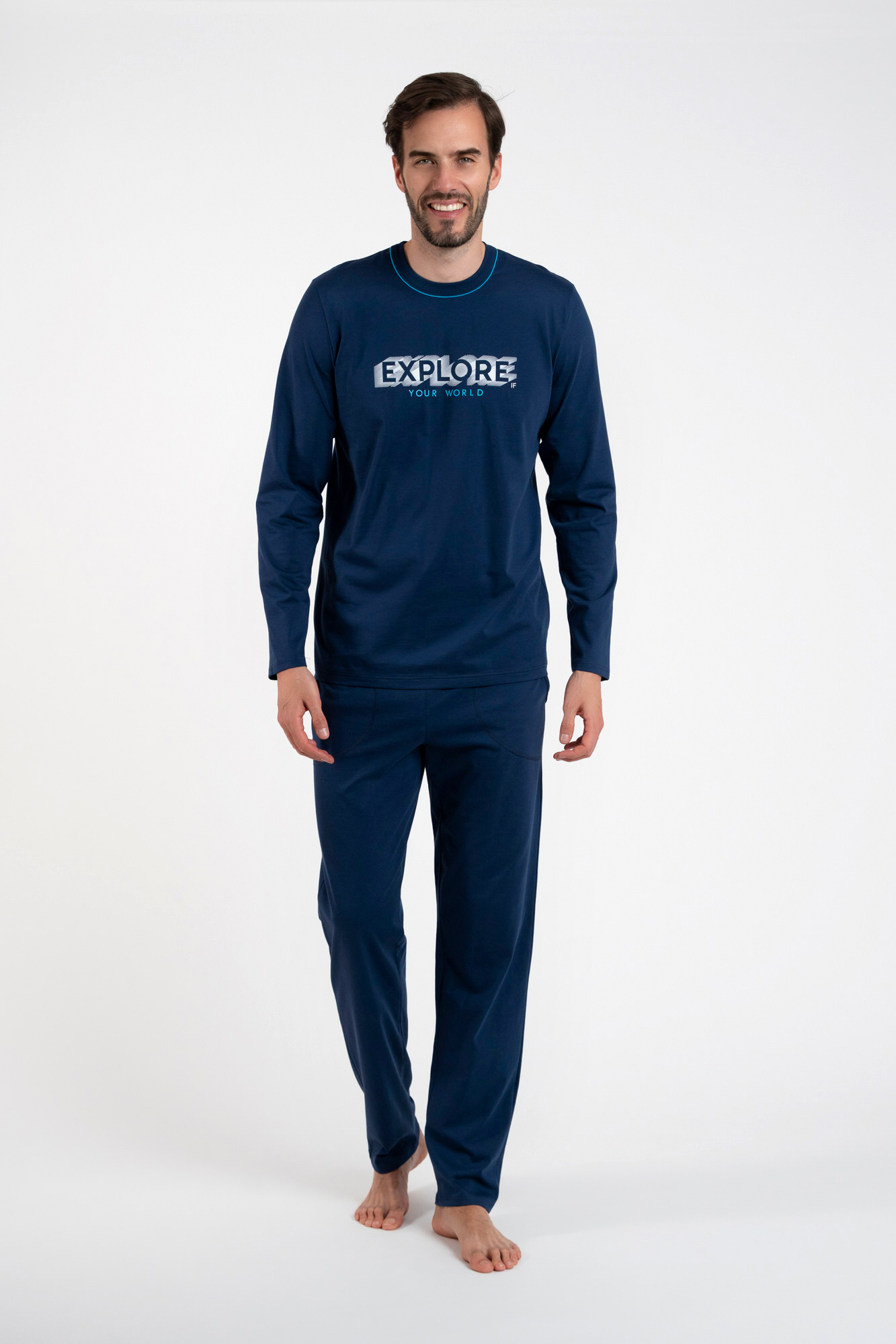 Men's Pajamas With Long Sleeves, Long Pants - Dark Blue