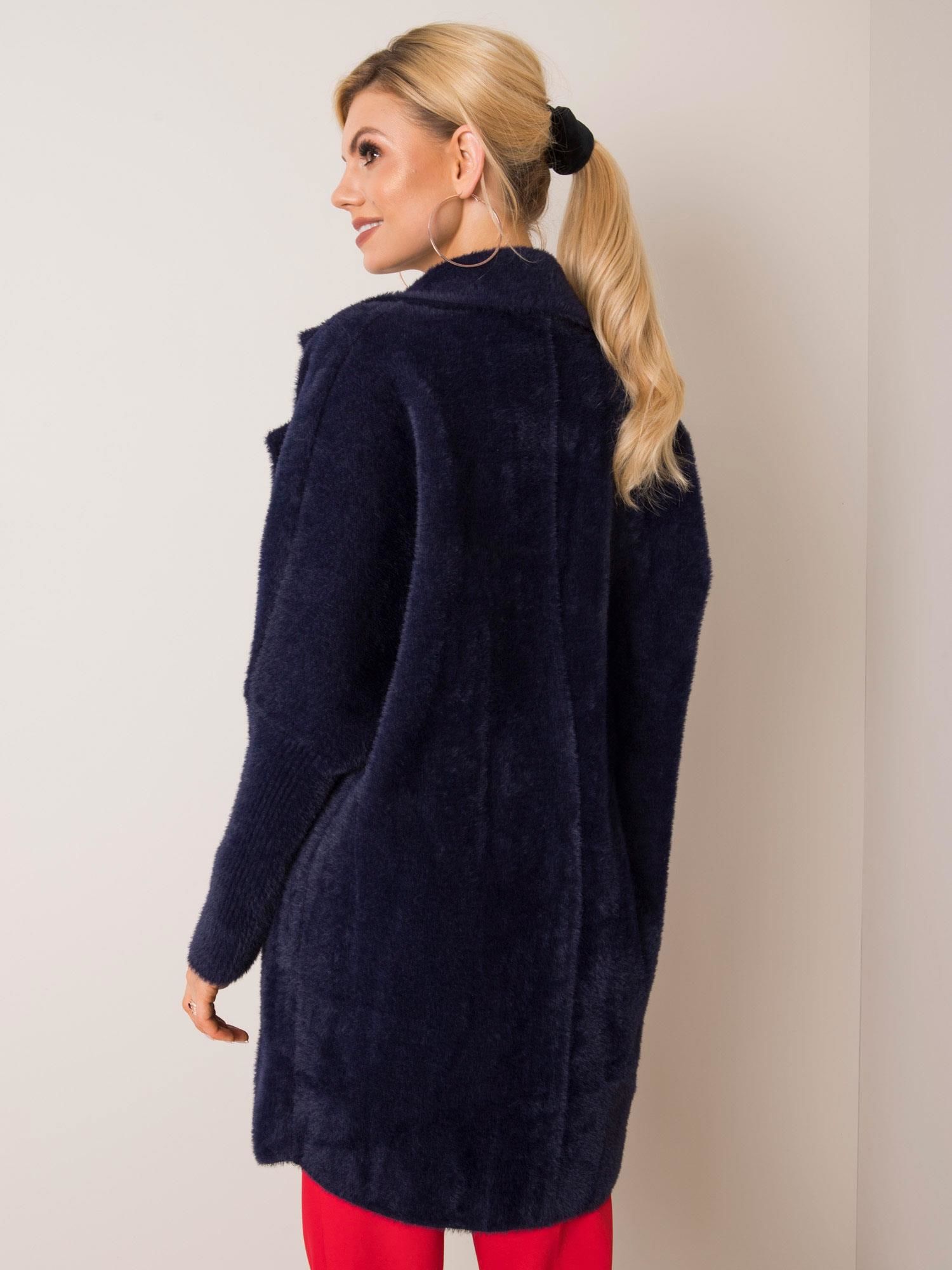 Navy blue fluffy alpaca coat
