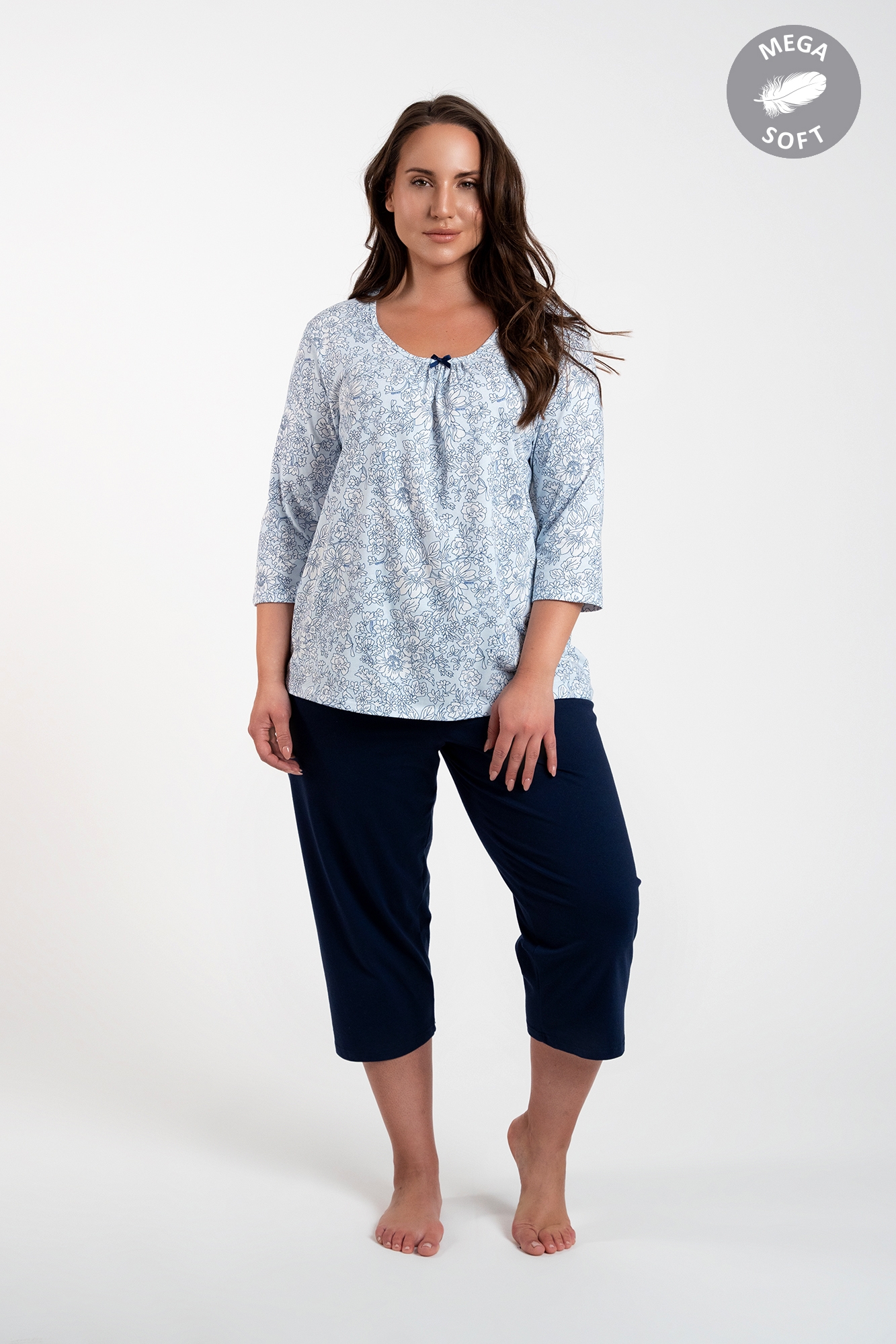 Women's Pyjamas Antonia, 3/4 Sleeve, 3/4 Leg - Blue/navy Blue Print