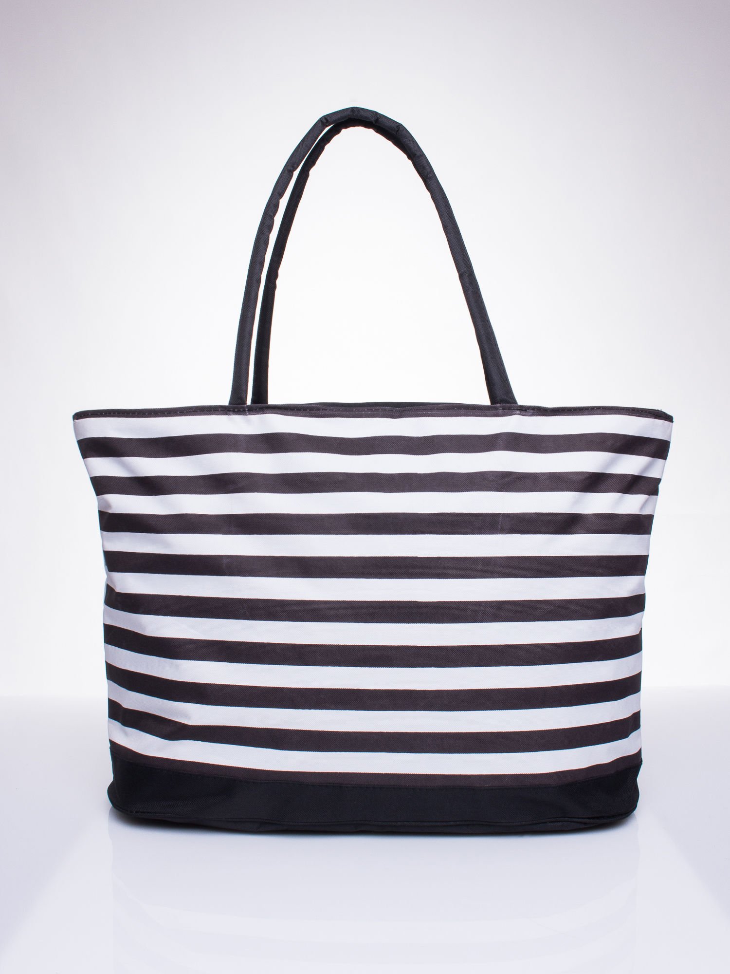 black and white striped beach bag