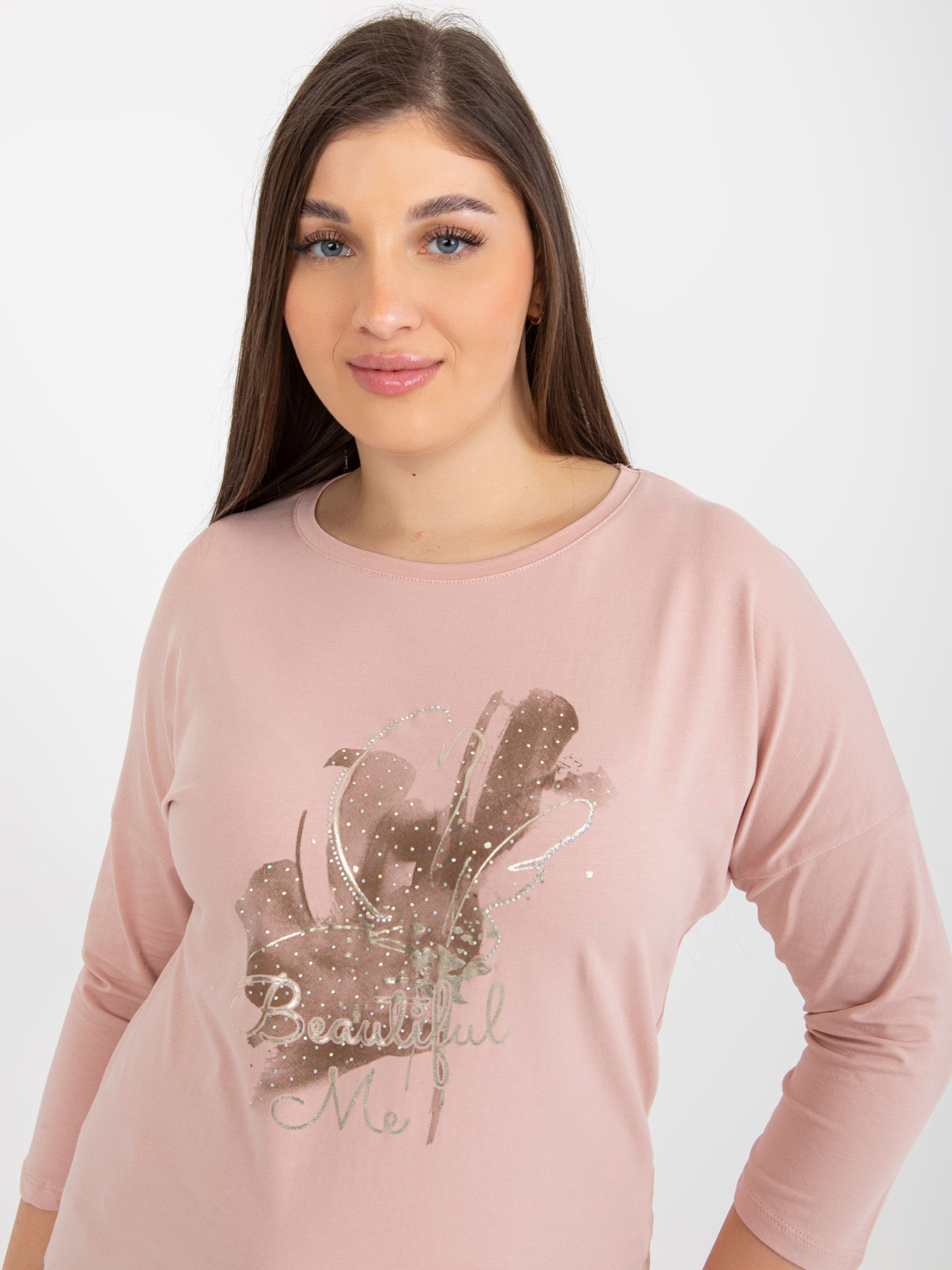 Light Pink Women's Blouse Plus Size With Inscription