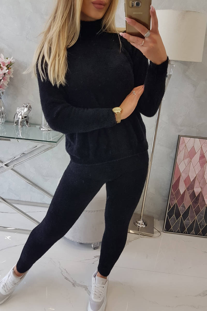 Pulover Alpaca set două piese negru