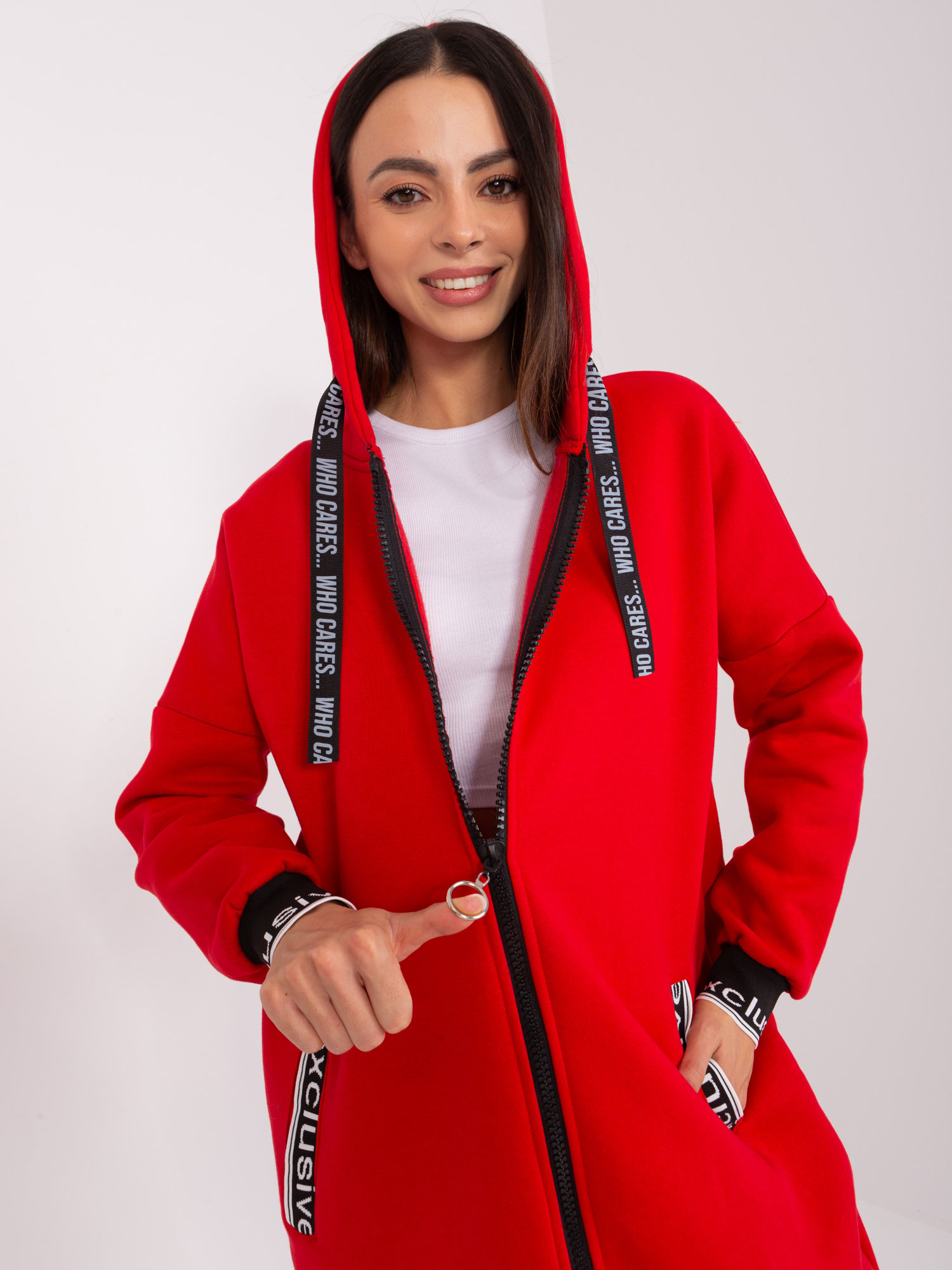 Red Long Sweatshirt With Zipper