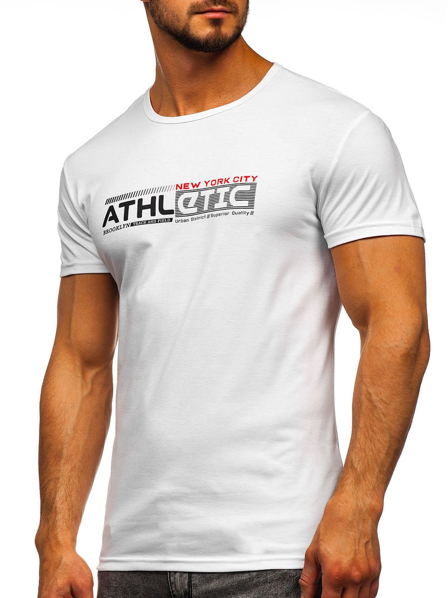 Levně Pánské tričko s potiskem Athletic SS10951 - bílá,