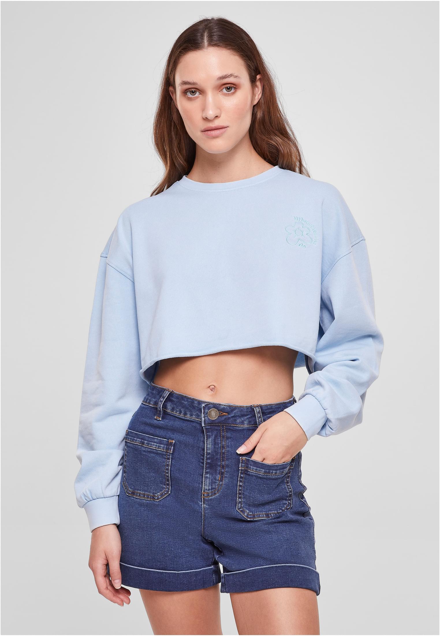 Women's Embroidery Of Cropped Flowers Terry Crewneck Balticblue