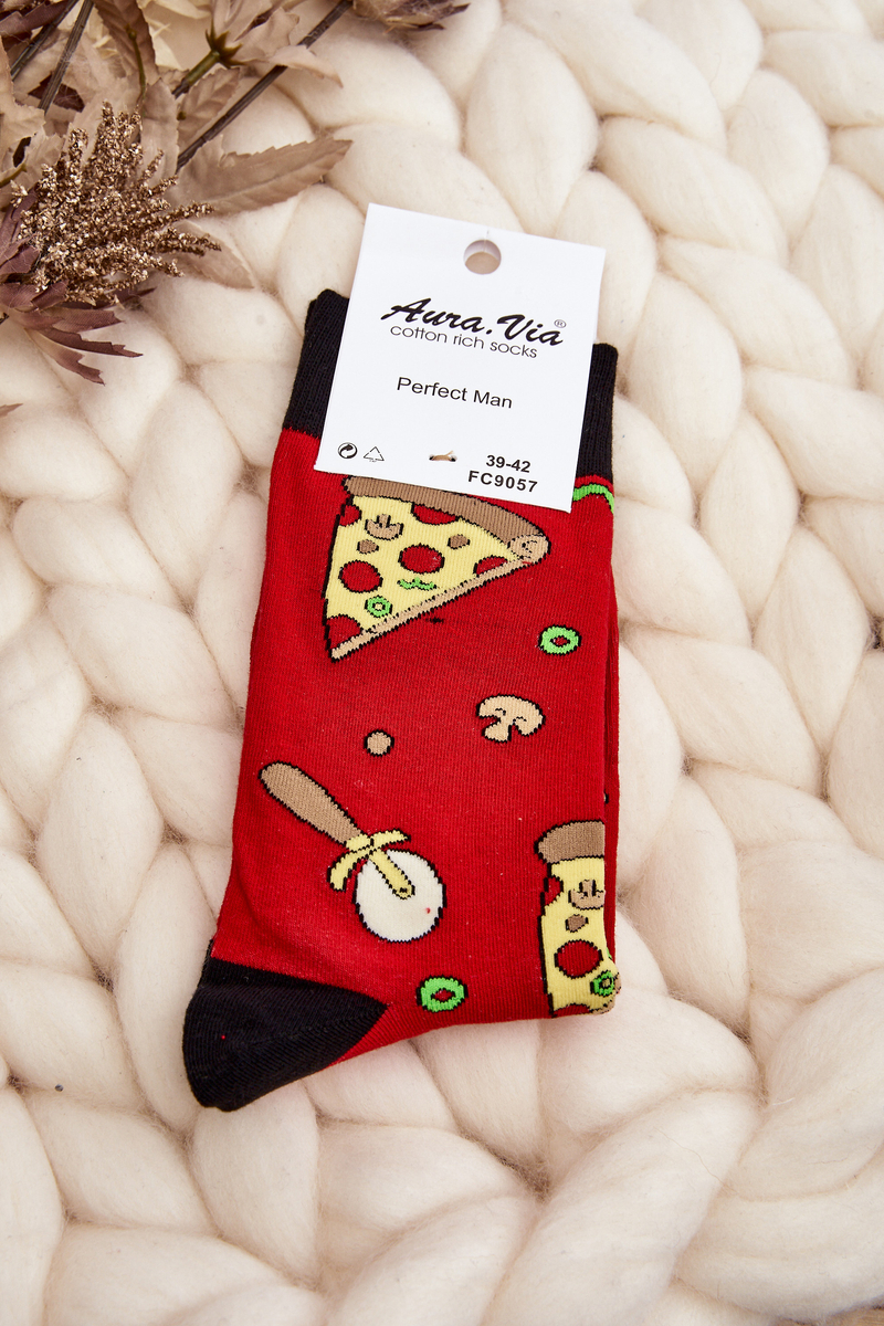 Men's socks with red pizza patterns