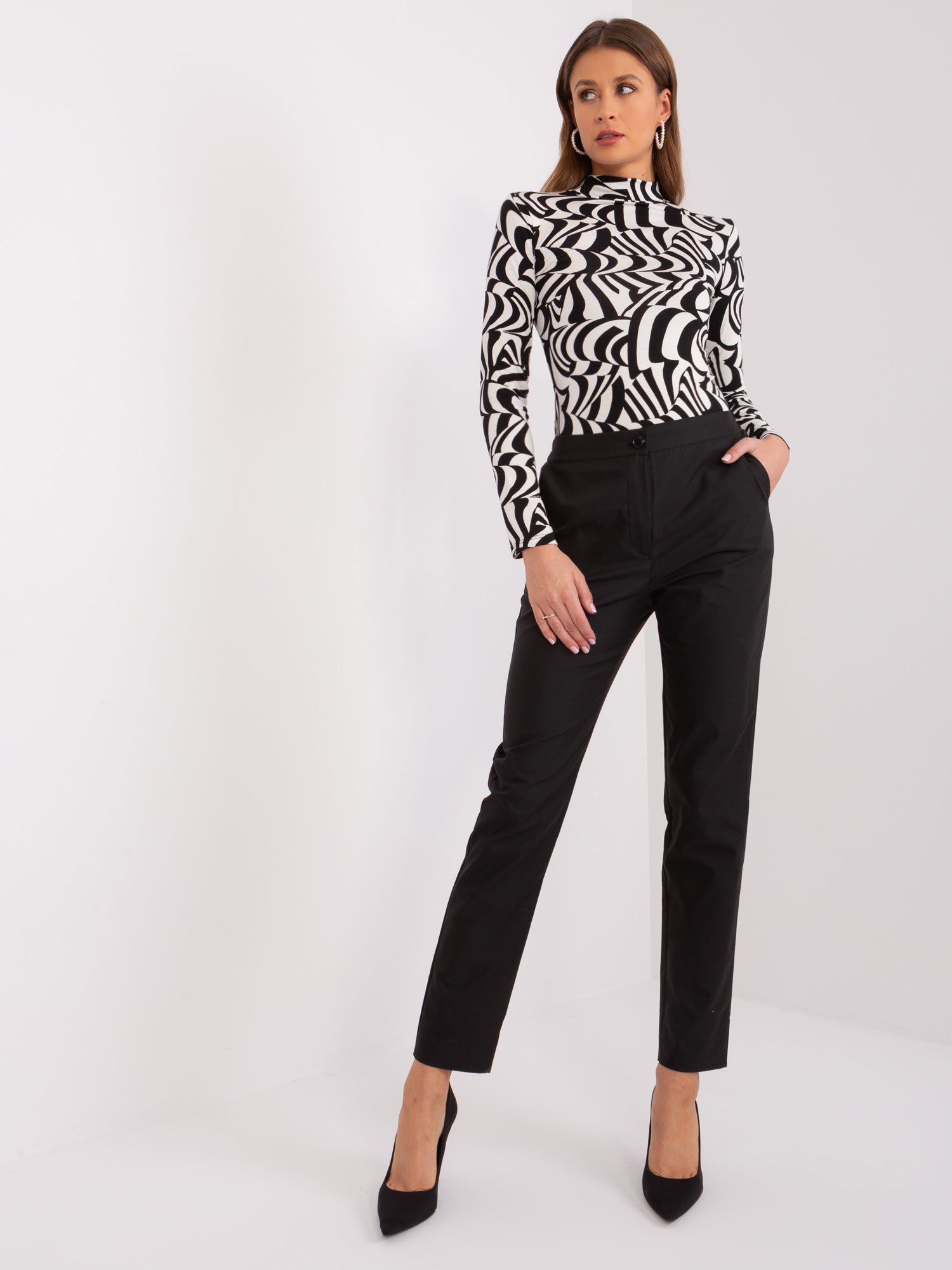 Black Women's Fabric Trousers With Elastic Waistband