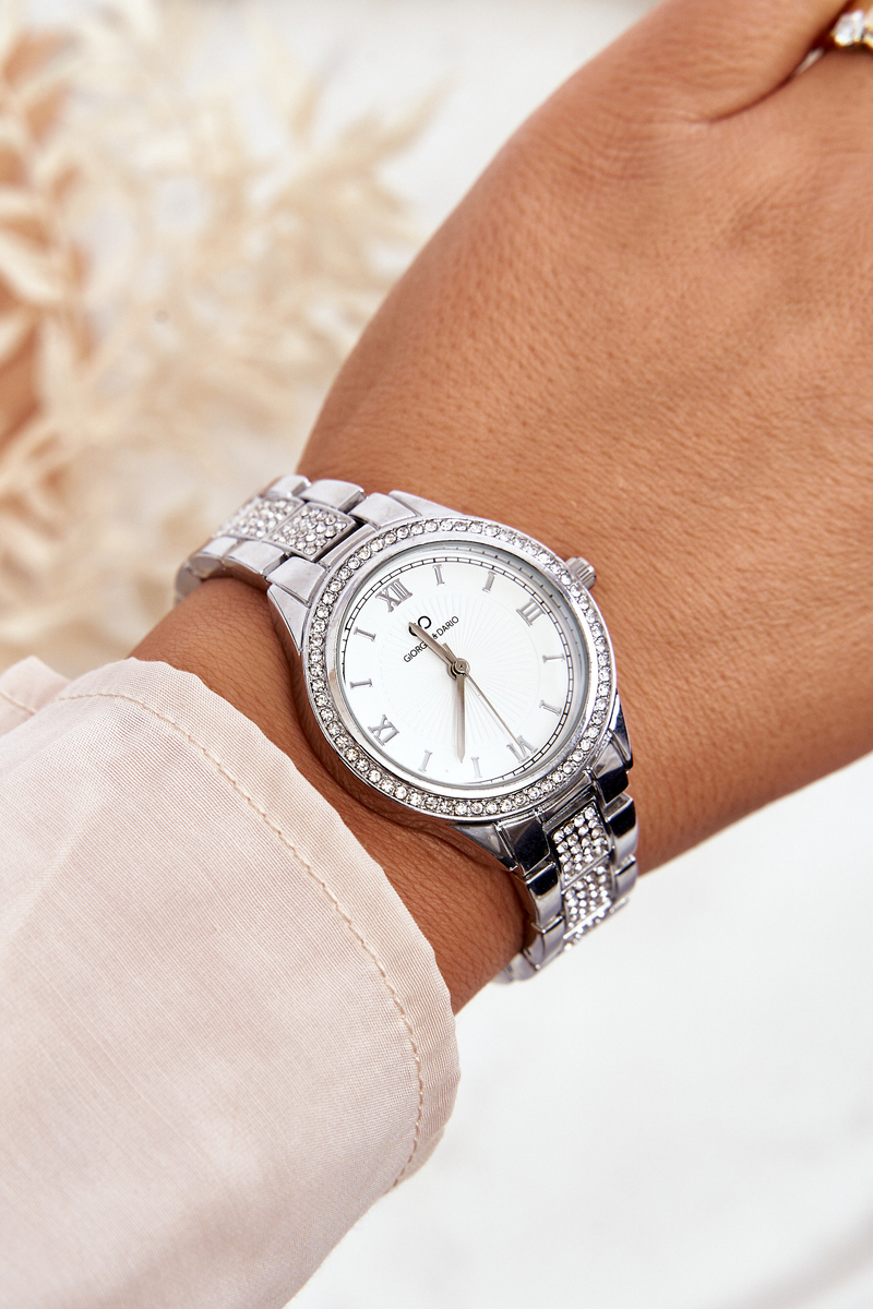 Levně Masivní ocelové hodinky se zirkony Giorgio&Dario Silver