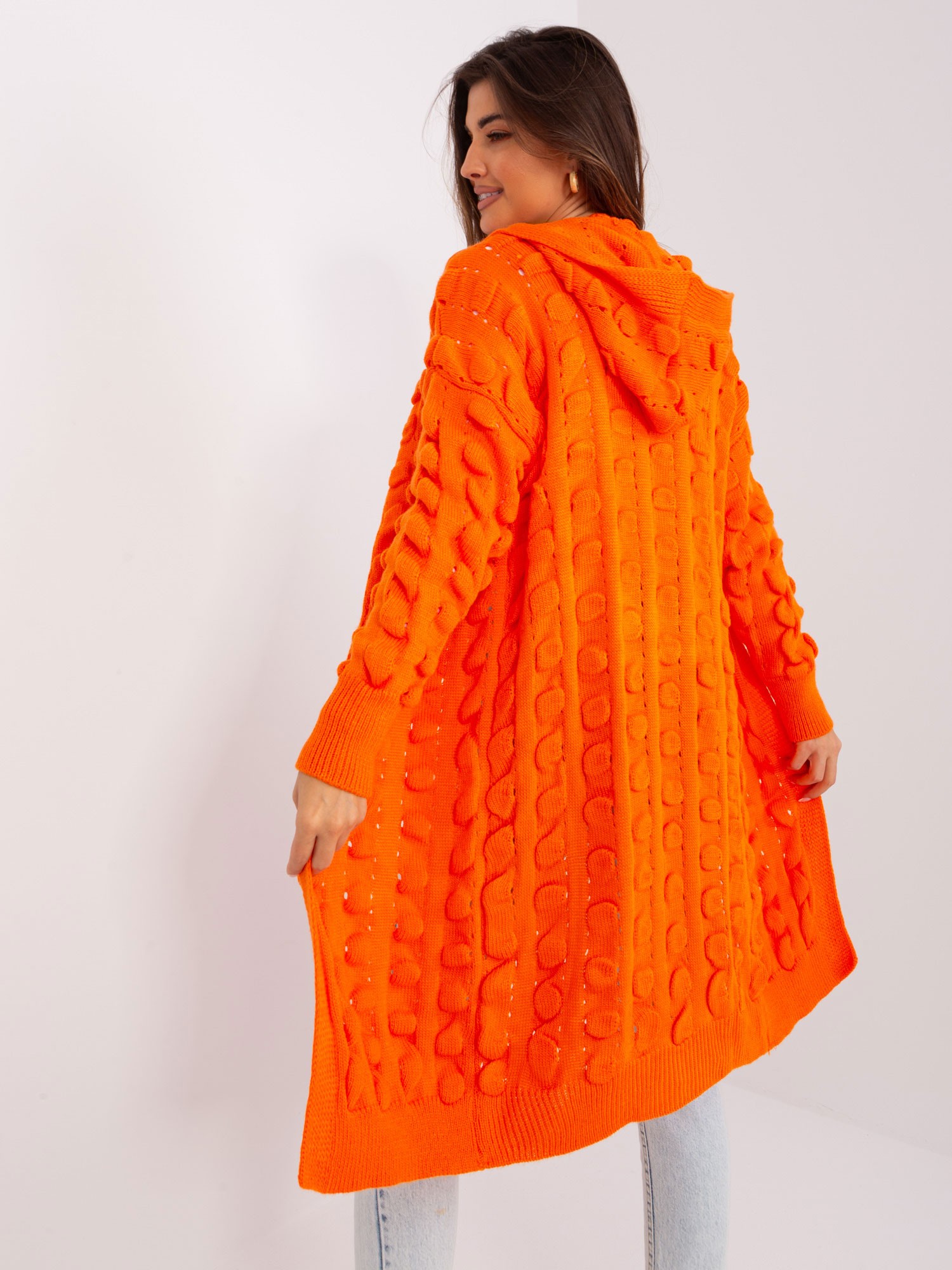 Orange Long Hooded Cardigan