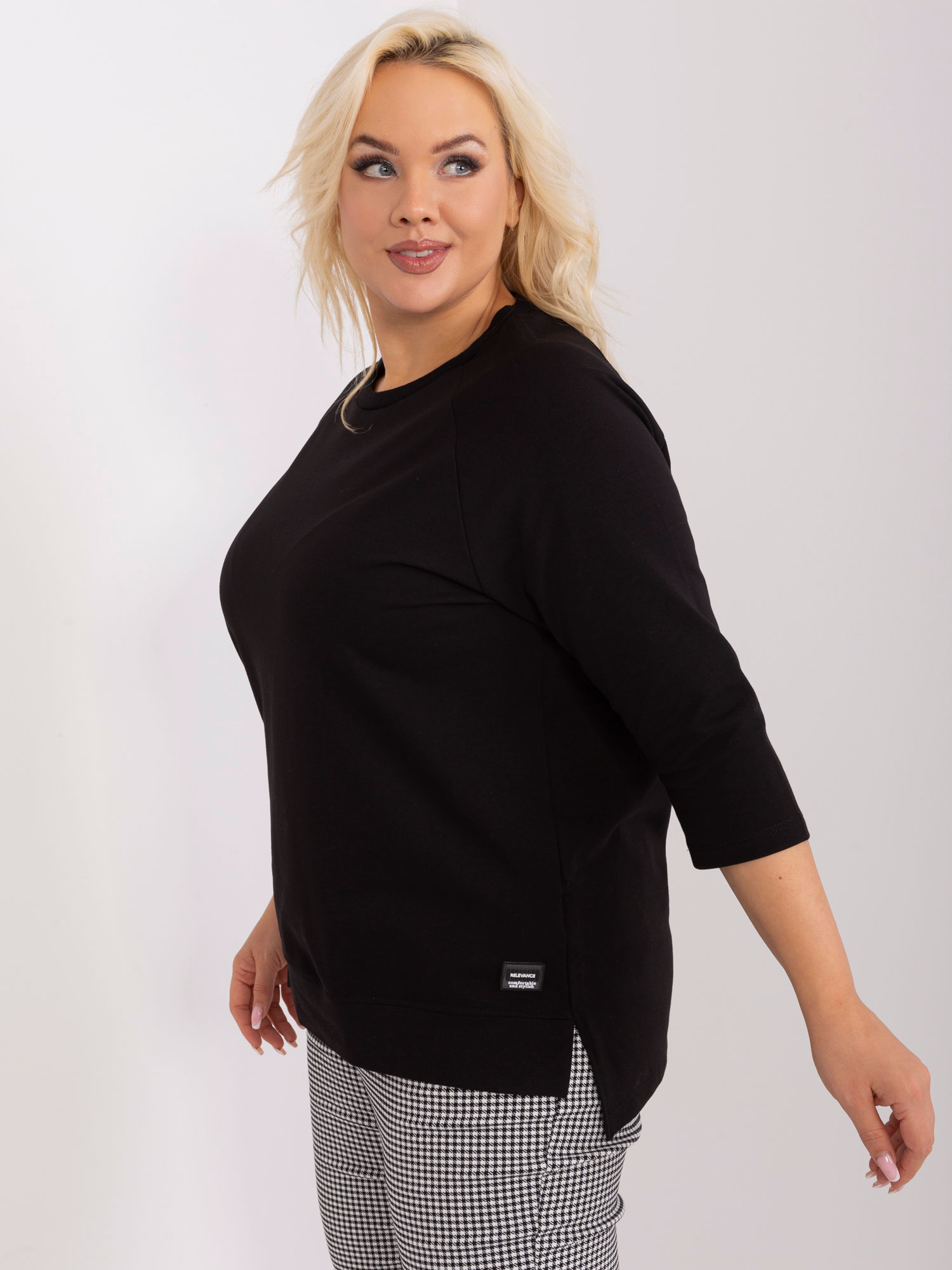 Black loose blouse plus size with 3/4 sleeves
