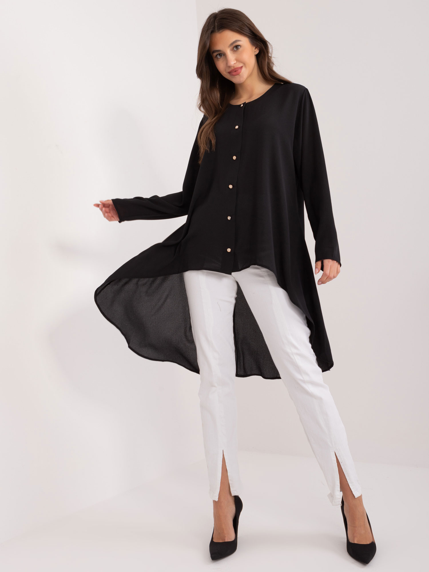 Black long shirt with decorative buttons