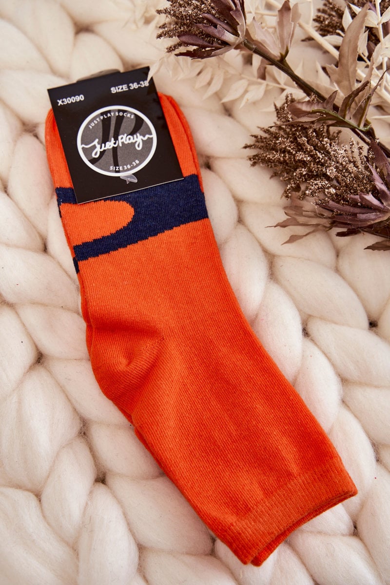 Women's Cotton Socks Navy Pattern Orange