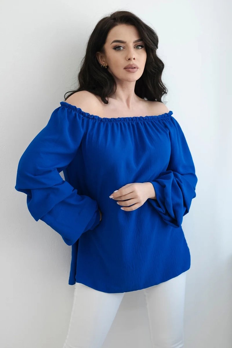 Spanish blouse with decorative sleeves cornflower blue
