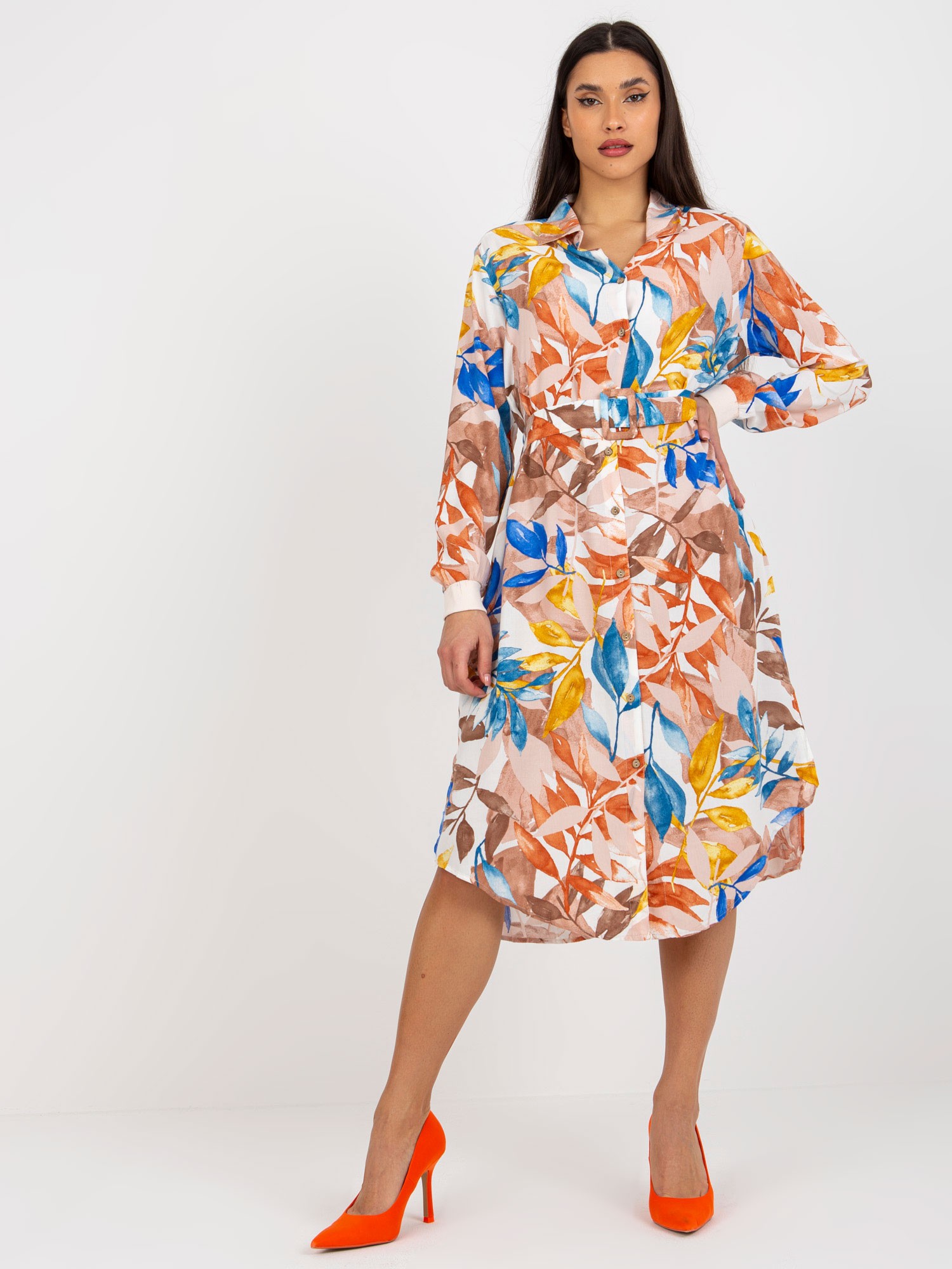 Cămașă midi bej cu imprimeu