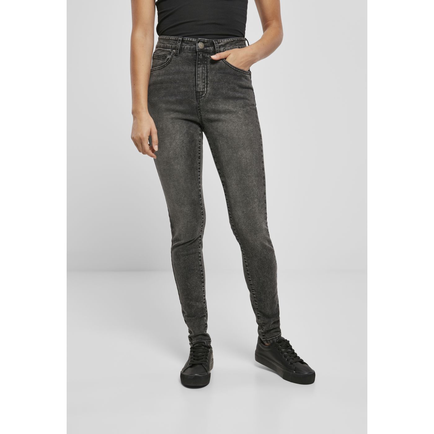 Doamnelor high waist Skinny Jeans Black Stone spălate