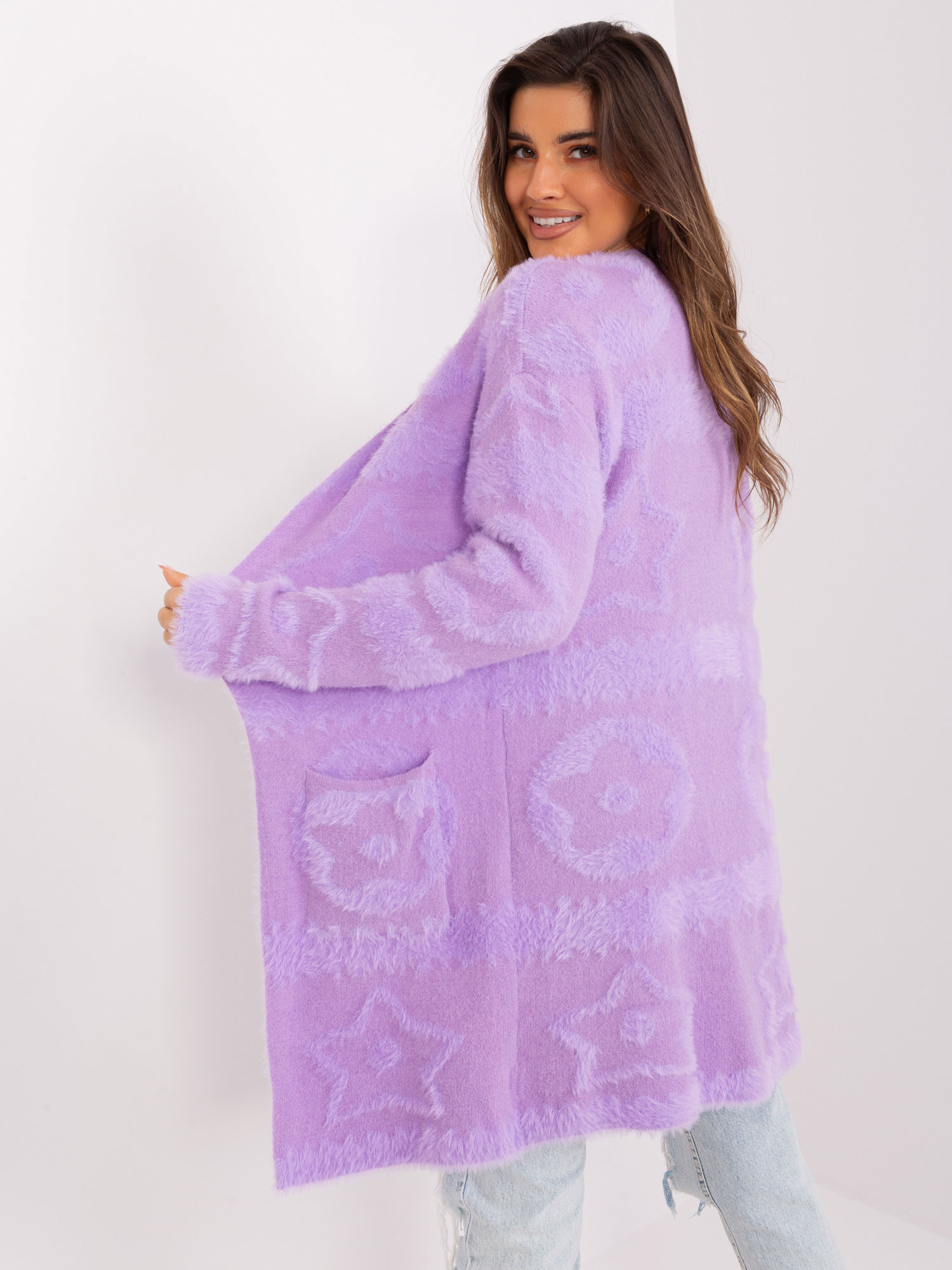 Light Purple Soft Cardigan With Patterns