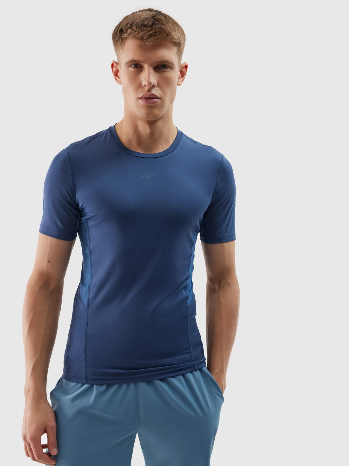 Men's Slim Sports T-shirt Made Of Recycled 4F Materials - Denim