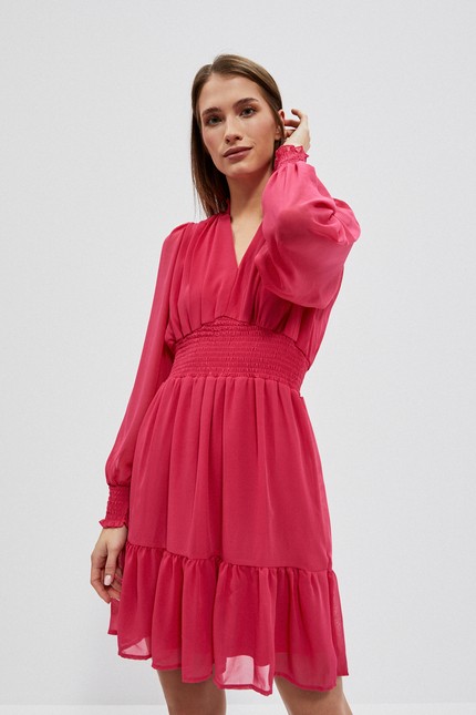 Dress with ruffles and puff sleeves