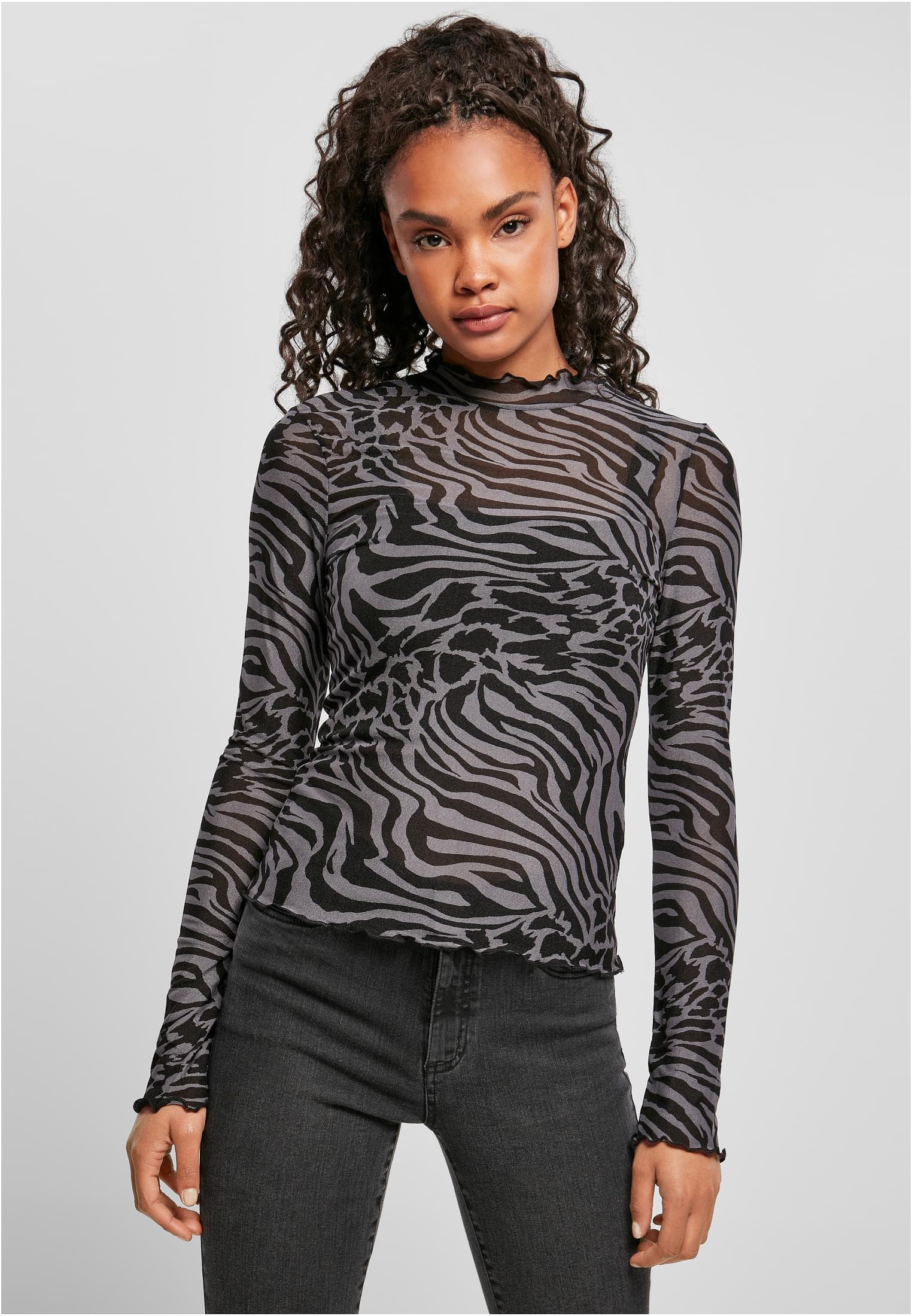 Women's Turtleneck AOP Mesh - Asphalt/black