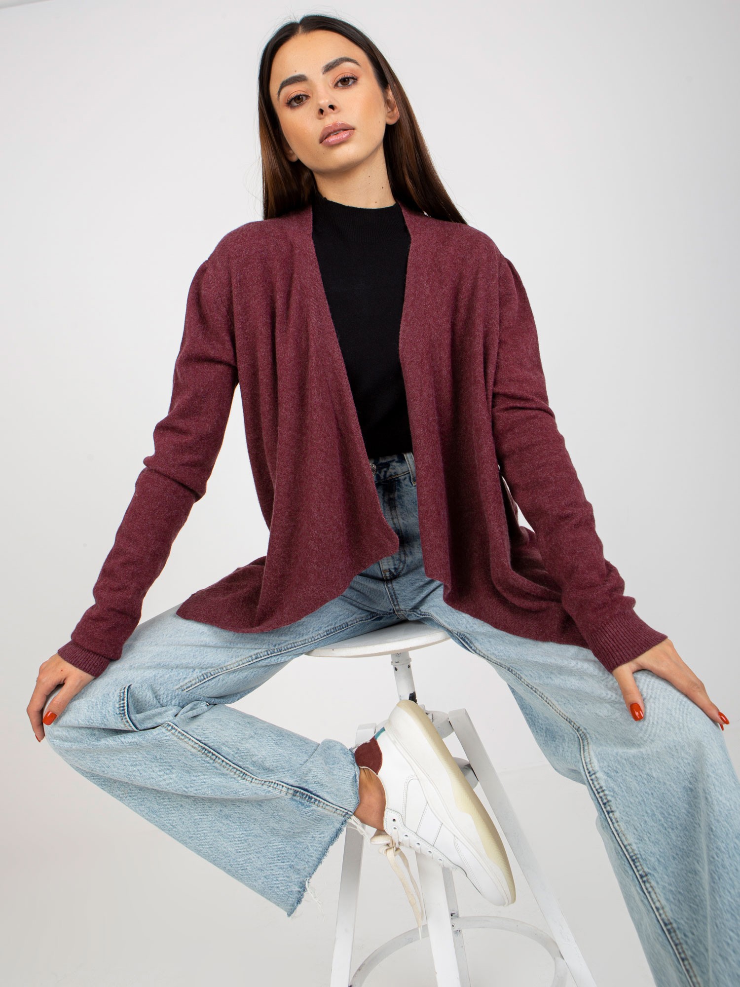 Burgundy Short Asymmetrical Cardigan Without Closure