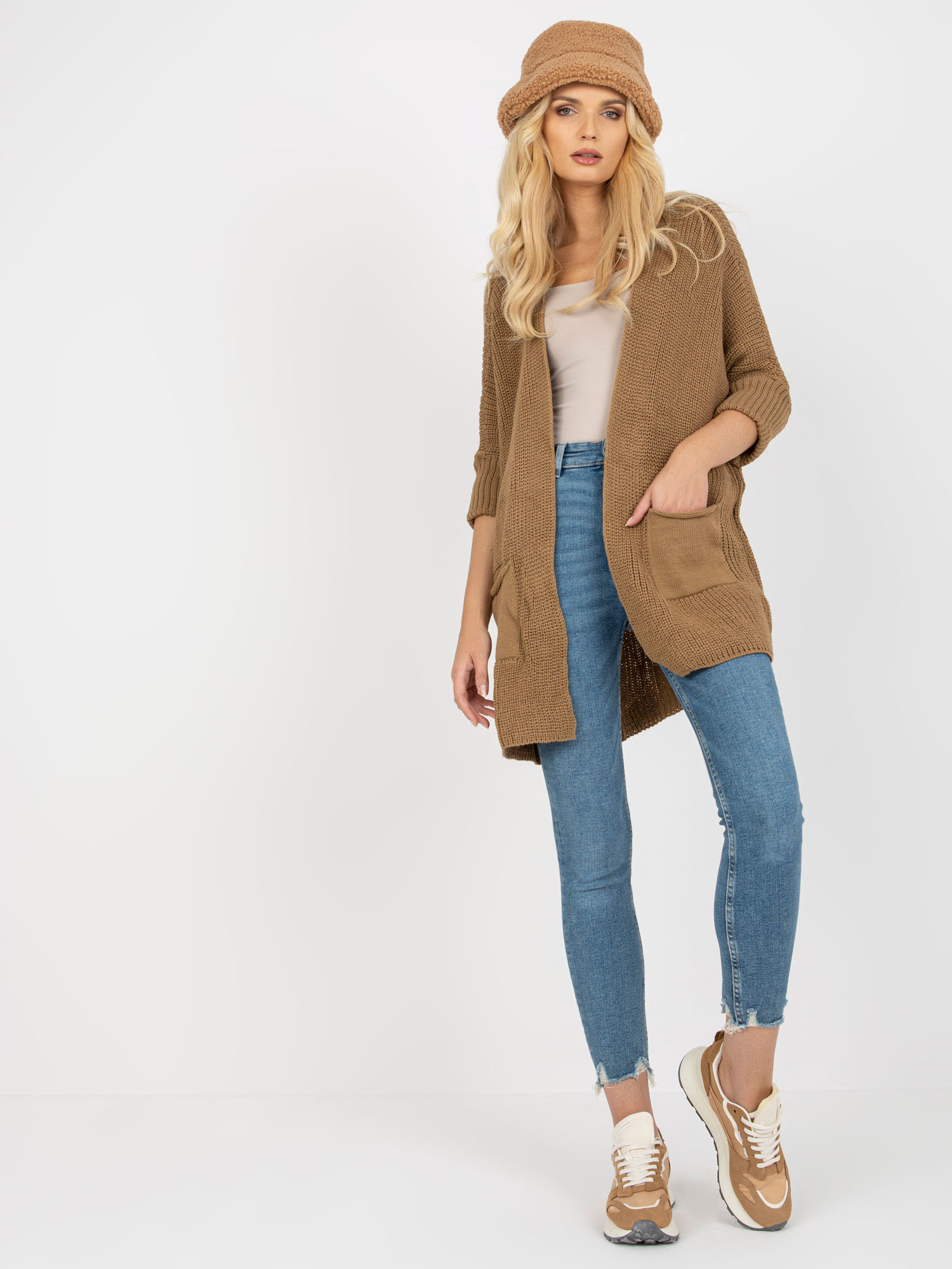 Camel Loose Cardigan With Pockets RUE PARIS