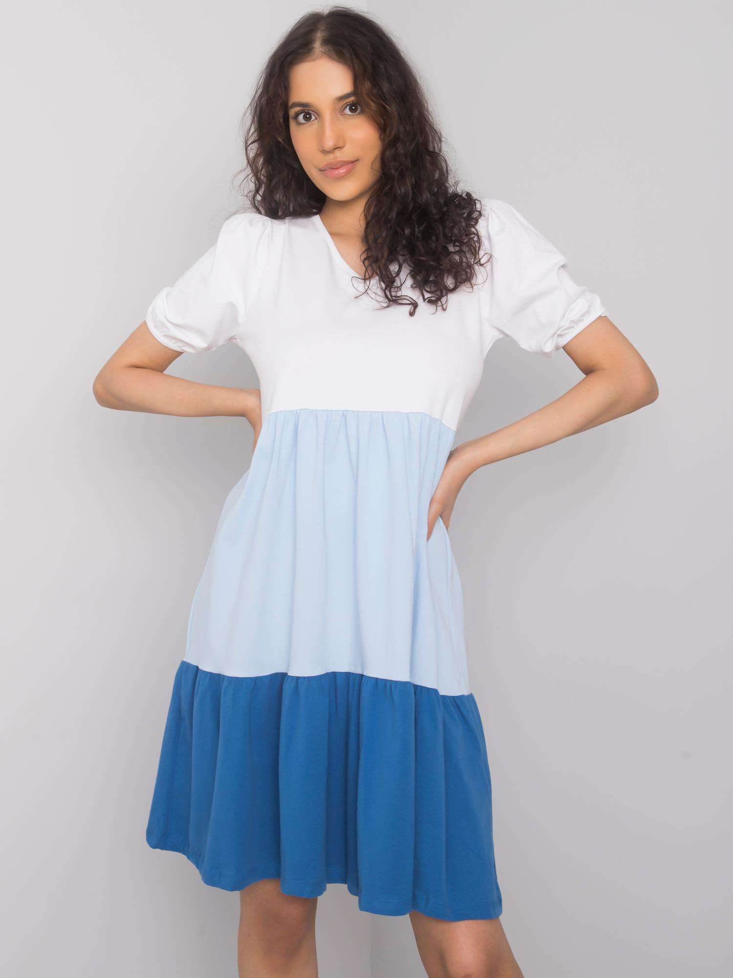 Levně RUE PARIS Bílé a modré bavlněné šaty
