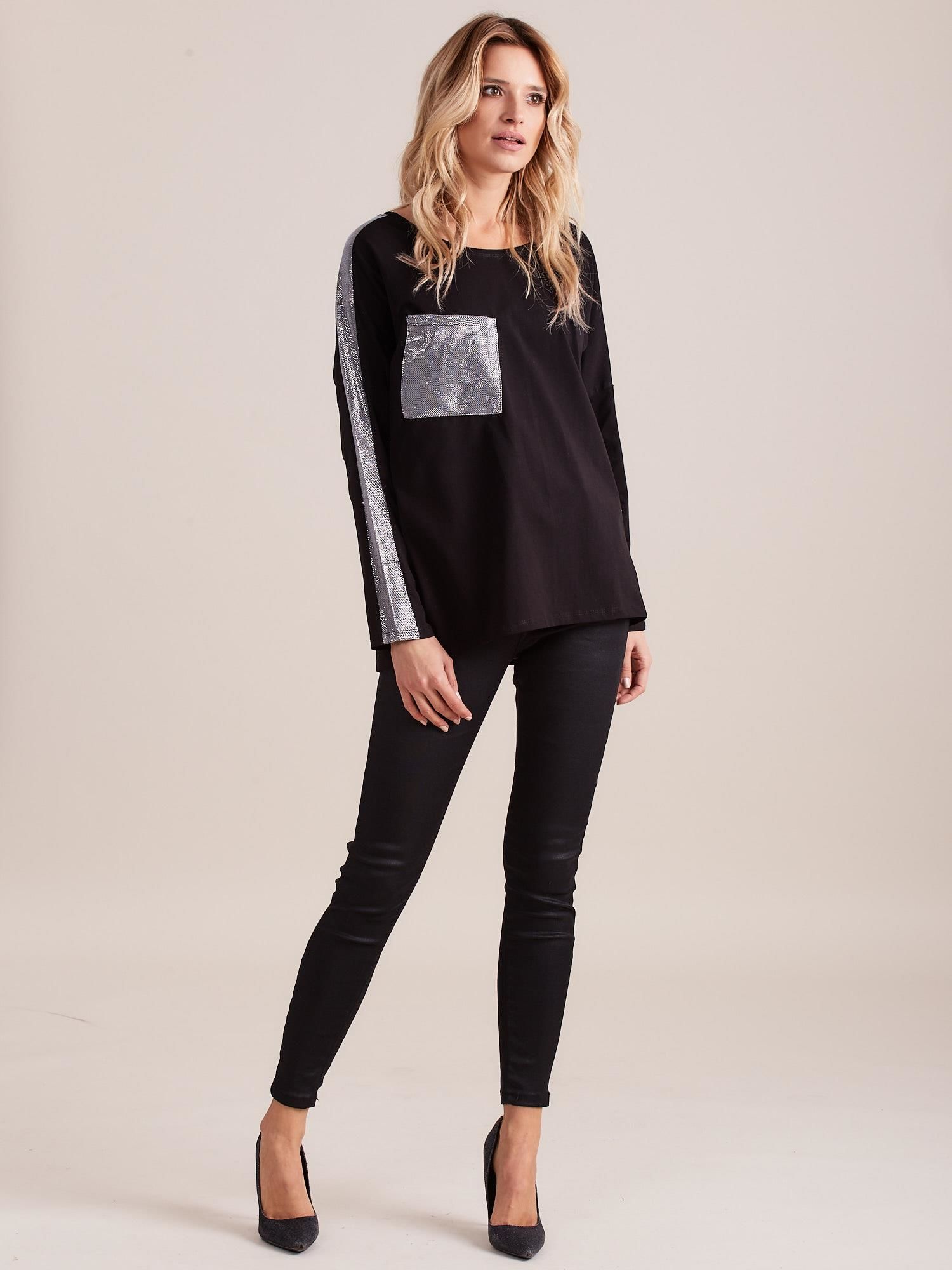 Black oversize blouse with silver inserts