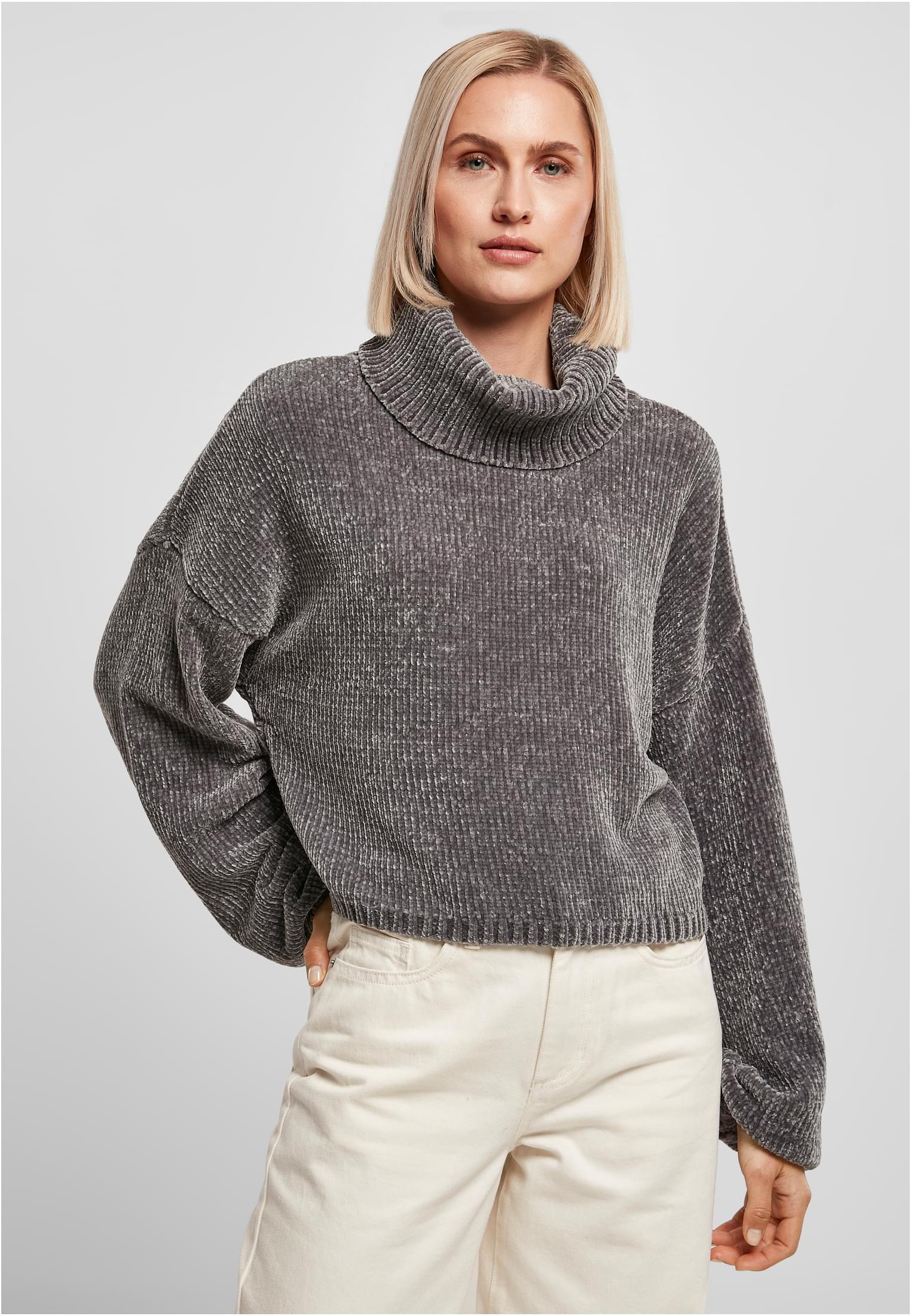 Women's Turtleneck With Short Chenille Sweater Asphalt