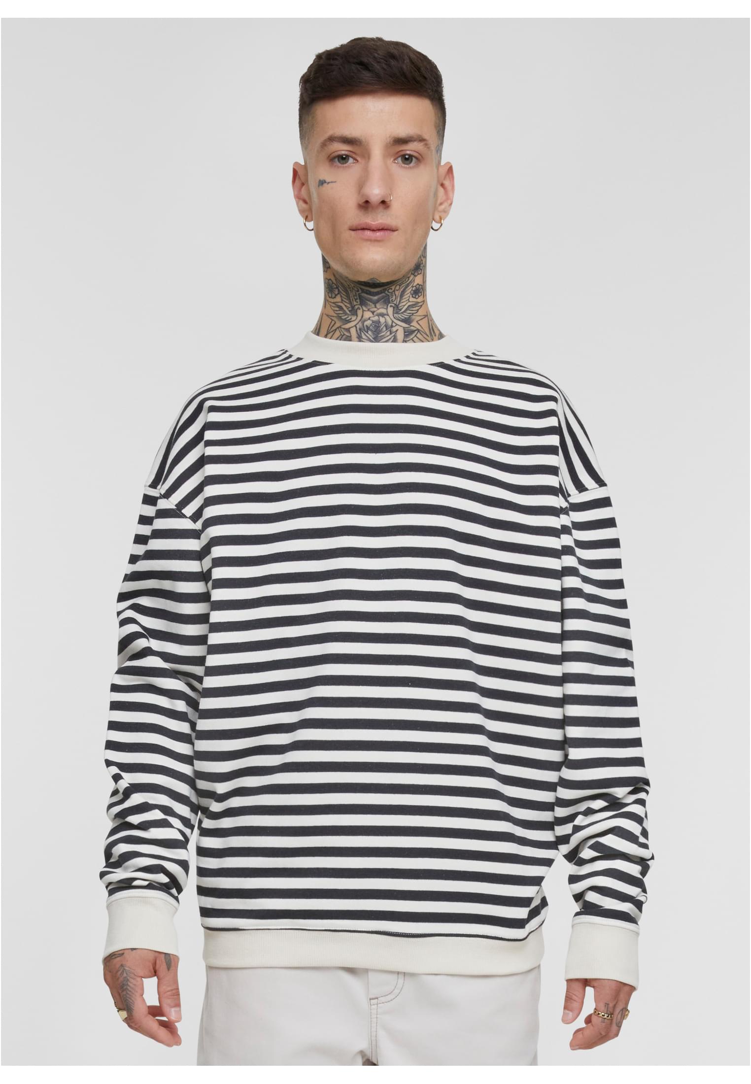 Men's Striped Crewneck Sweatshirt White - Sand/Black