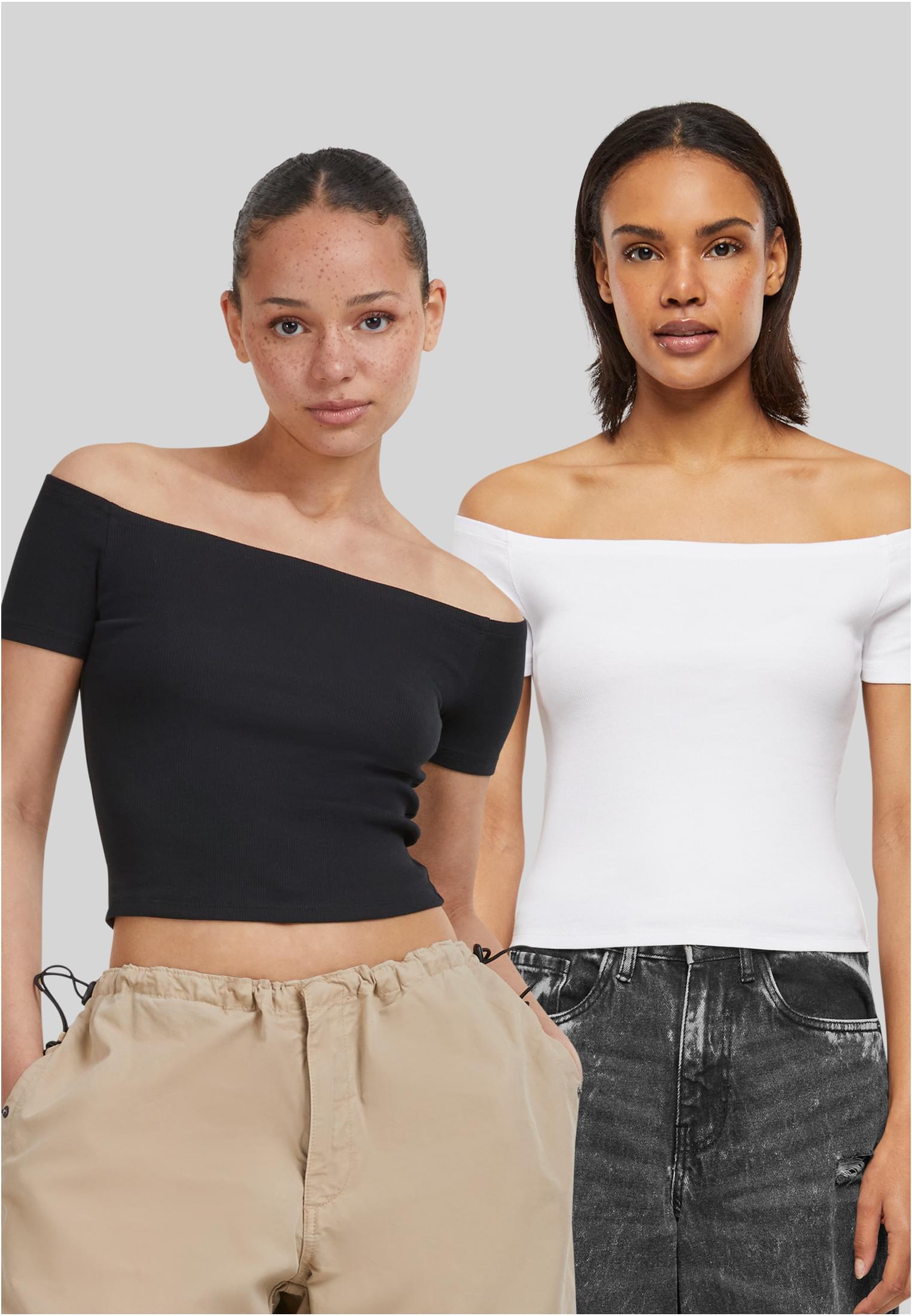 Dámské Tričko Organic Off Shoulder Rib - 2 Pack černé+bílé