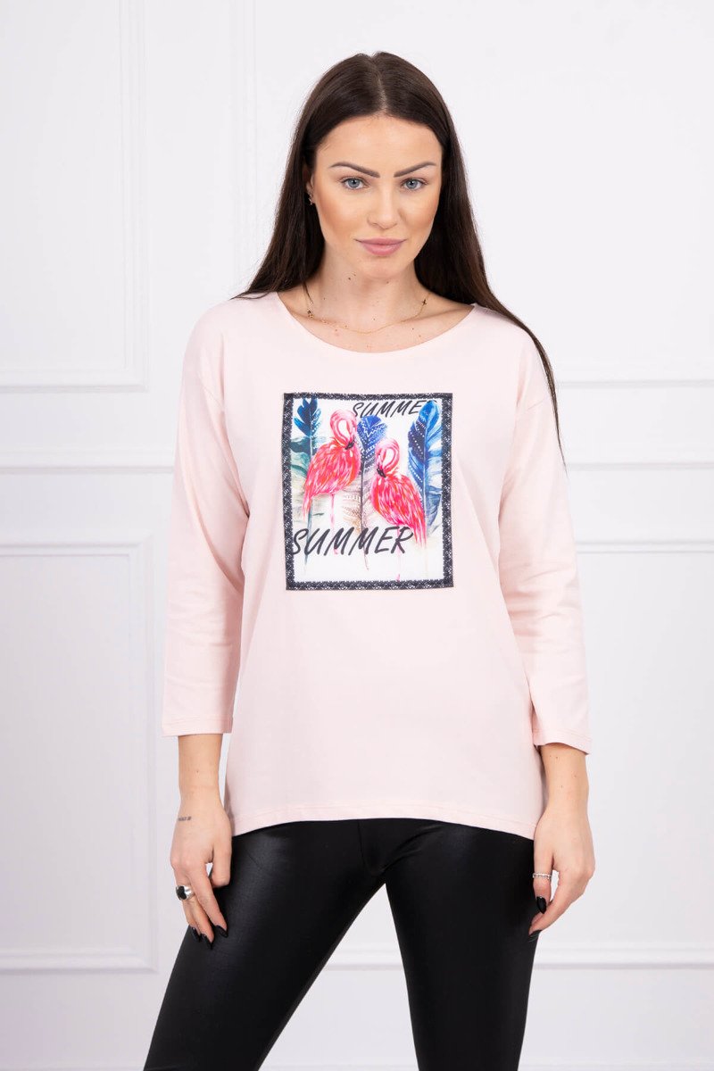 Blouse With Flamingo Graphics 3D Powder Pink