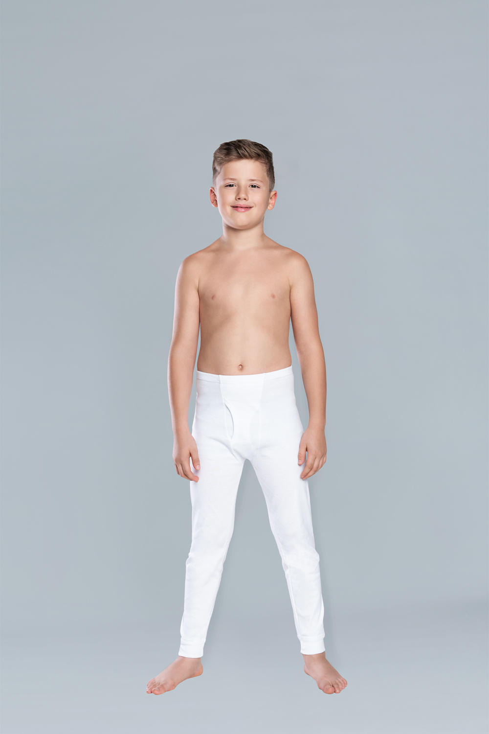 Levně Dlouhé chlapecké kalhoty Jaś - bílé
