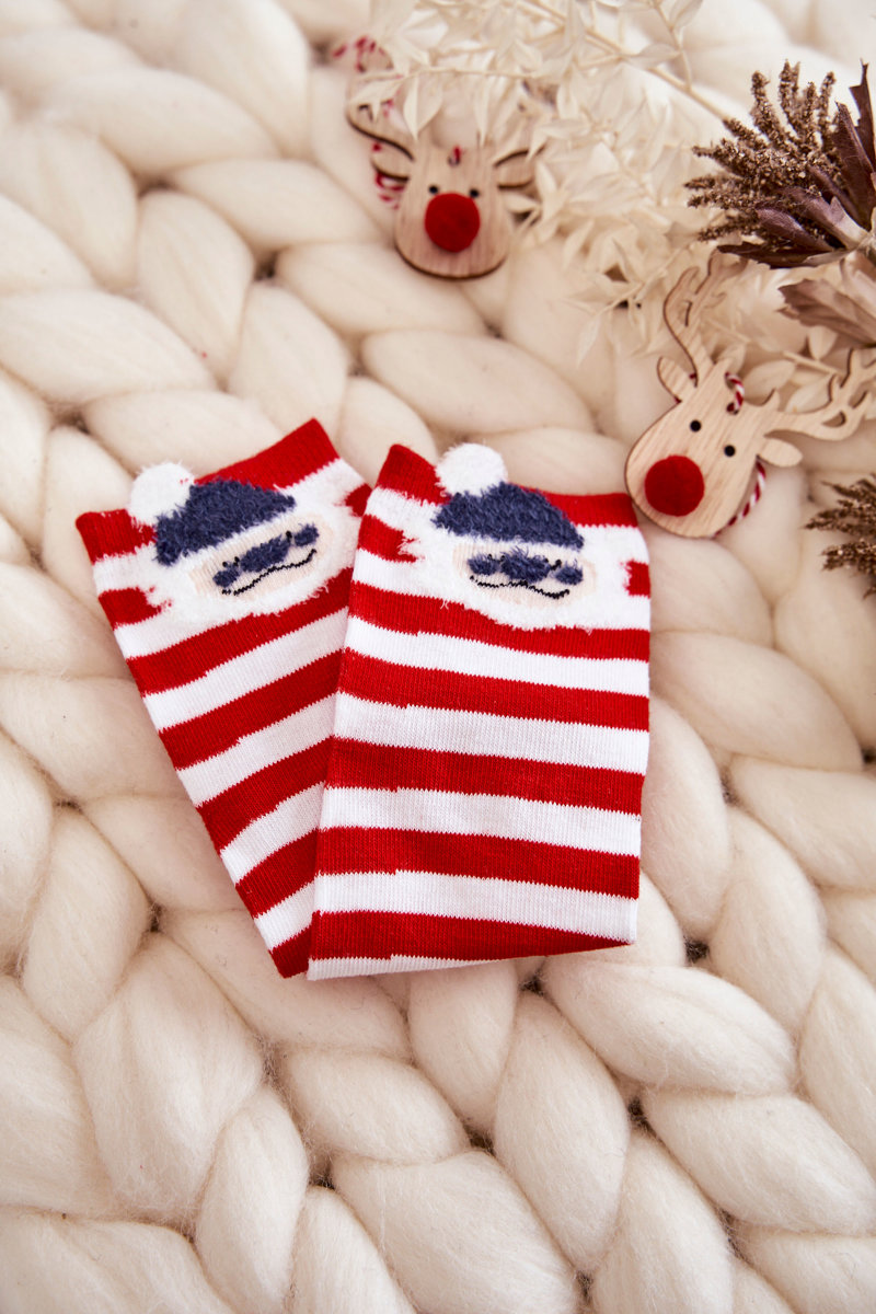 Youth striped socks with Santa Claus red with white