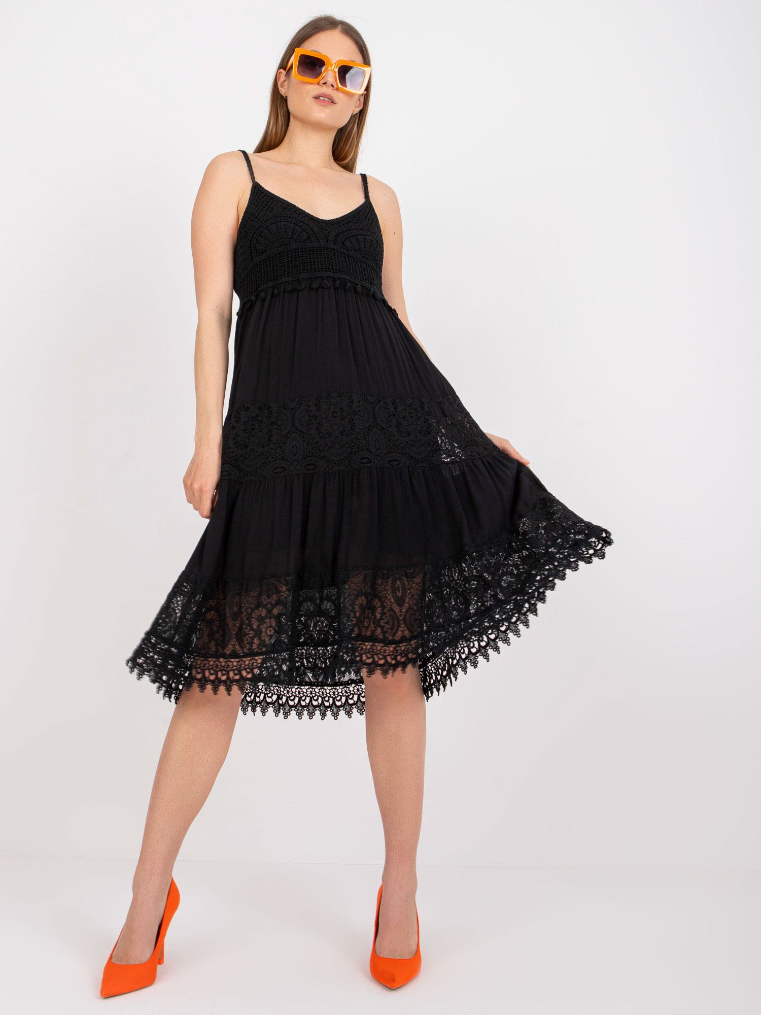 Black flowing dress on hangers with lace OCH BELLA