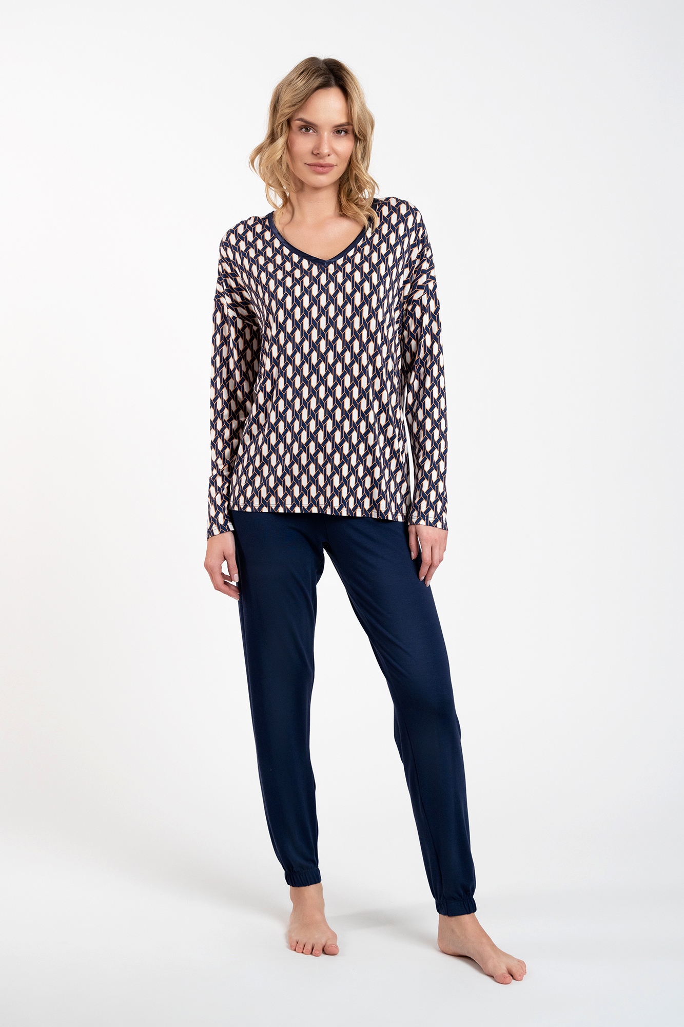 Women's Pyjamas Milda, Long Sleeves, Long Trousers - Print/navy Blue