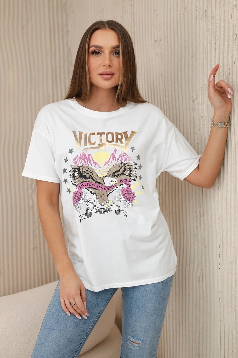 Cotton blouse with Victory print white