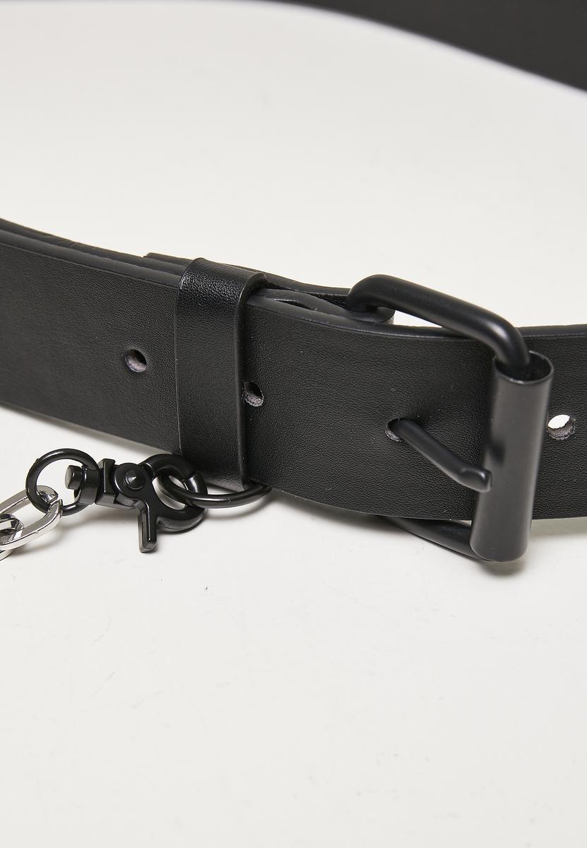 Imitation leather strap with metal chain black
