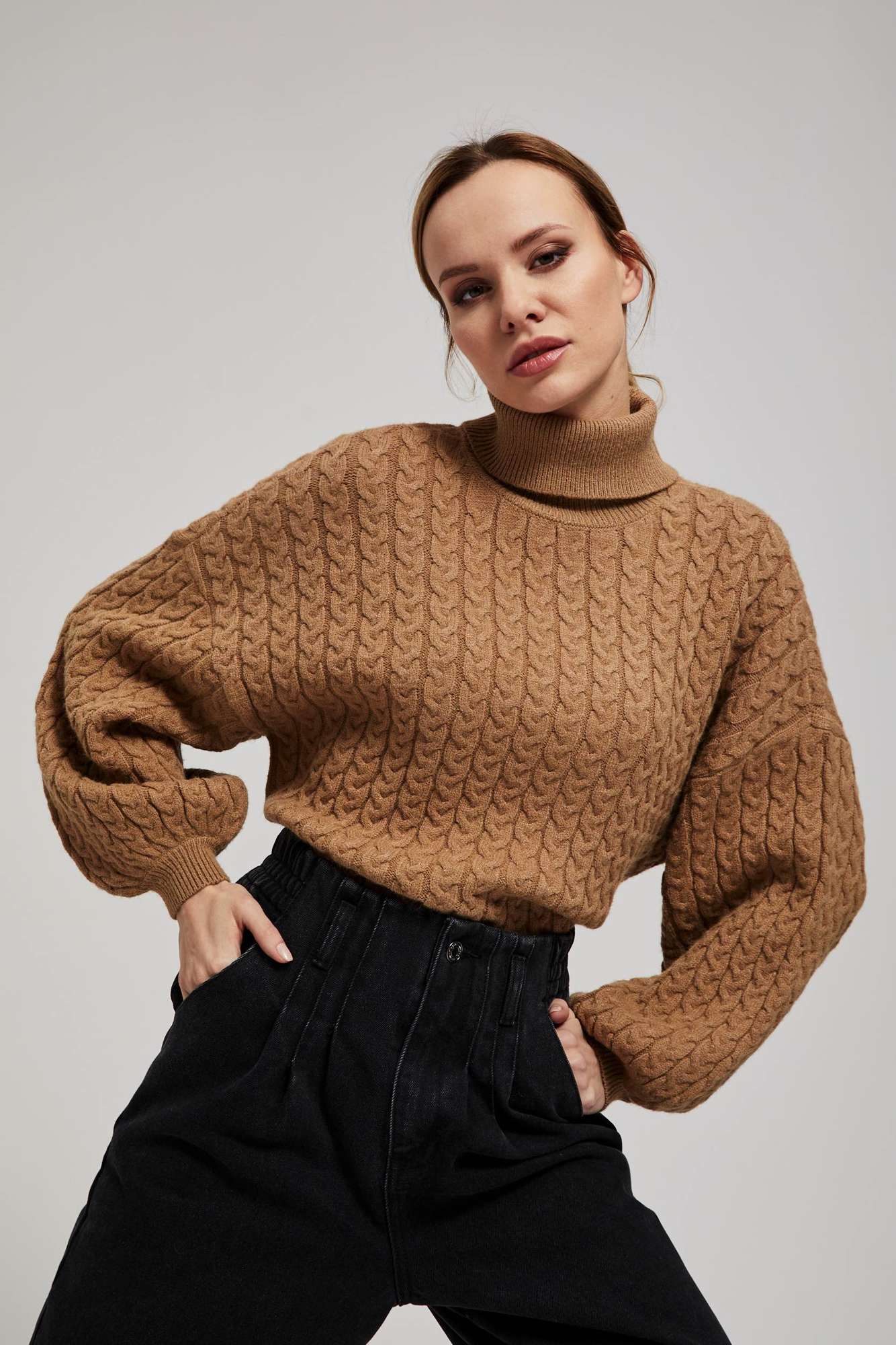 Turtleneck Sweater With Puff Sleeves