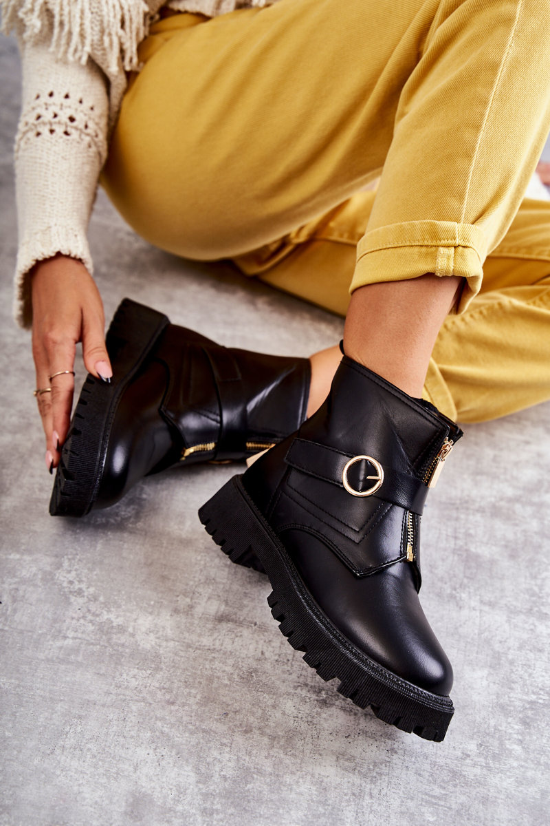 Leather warm boots with zipper black Verina
