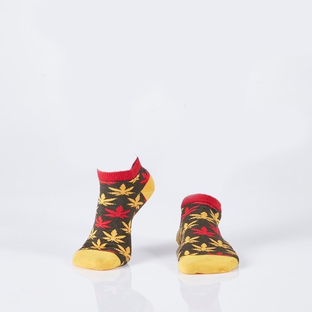 Levně Khaki krátké ponožky pro ženy s barevnými listy