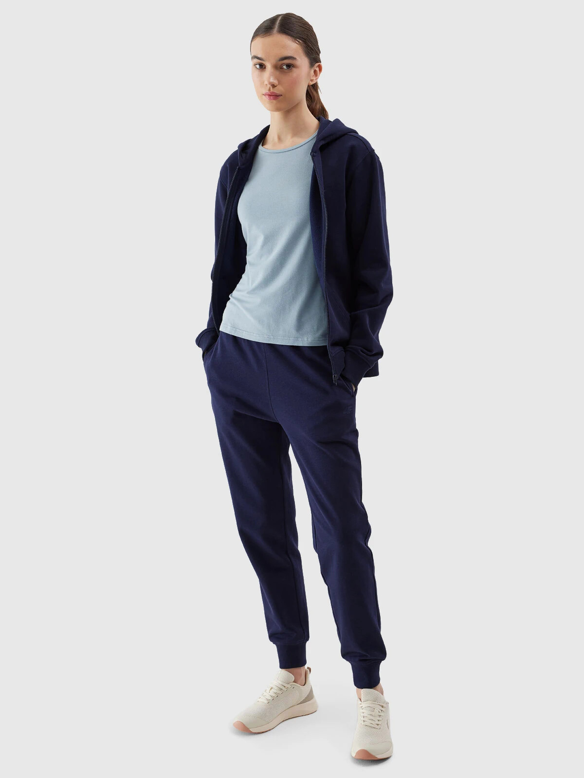 Women's Sweatshirt Zipped Up Hoodie 4F - Navy Blue